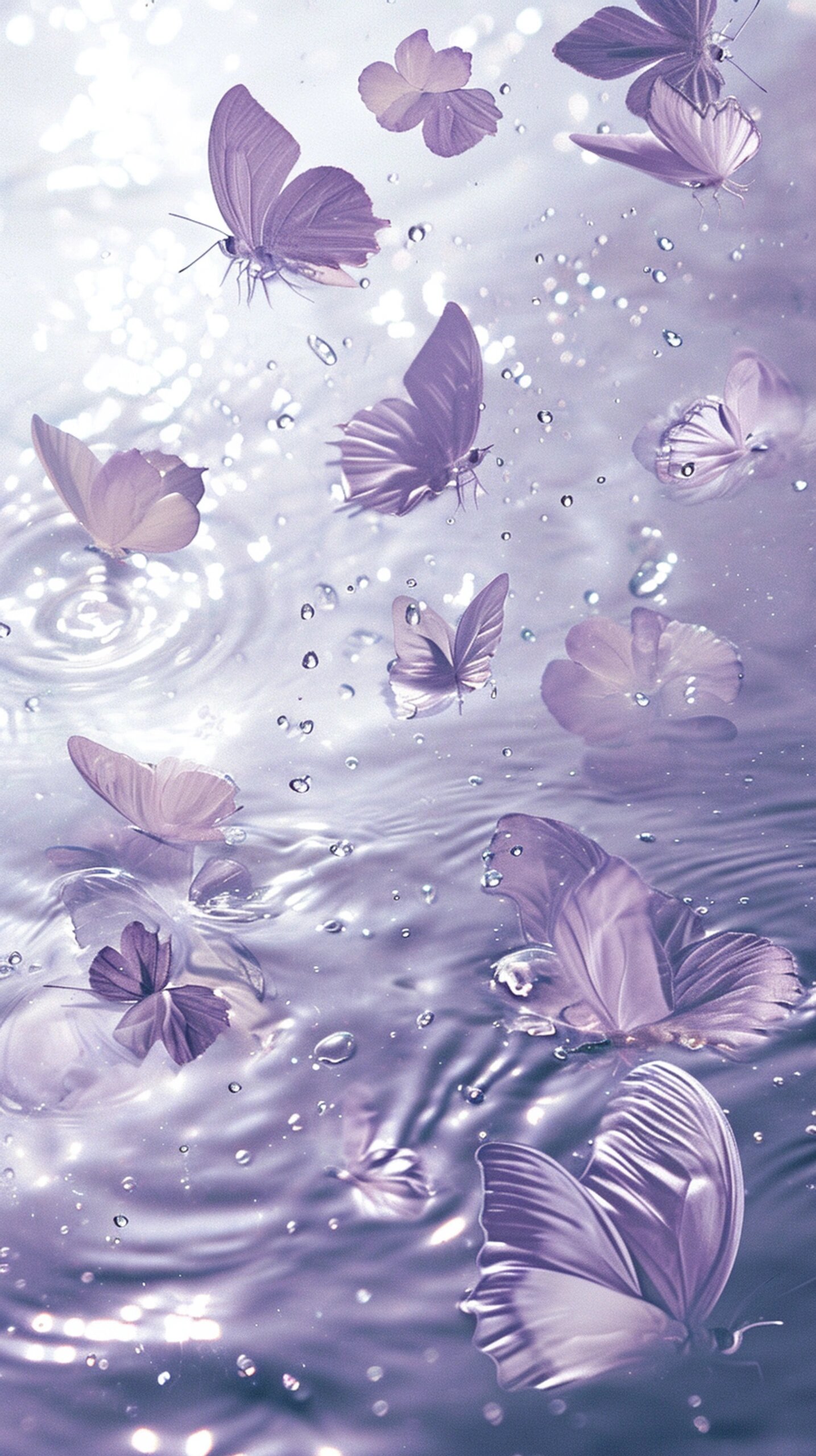 流水生财 好运蝴蝶 紫色系 2024发财壁纸