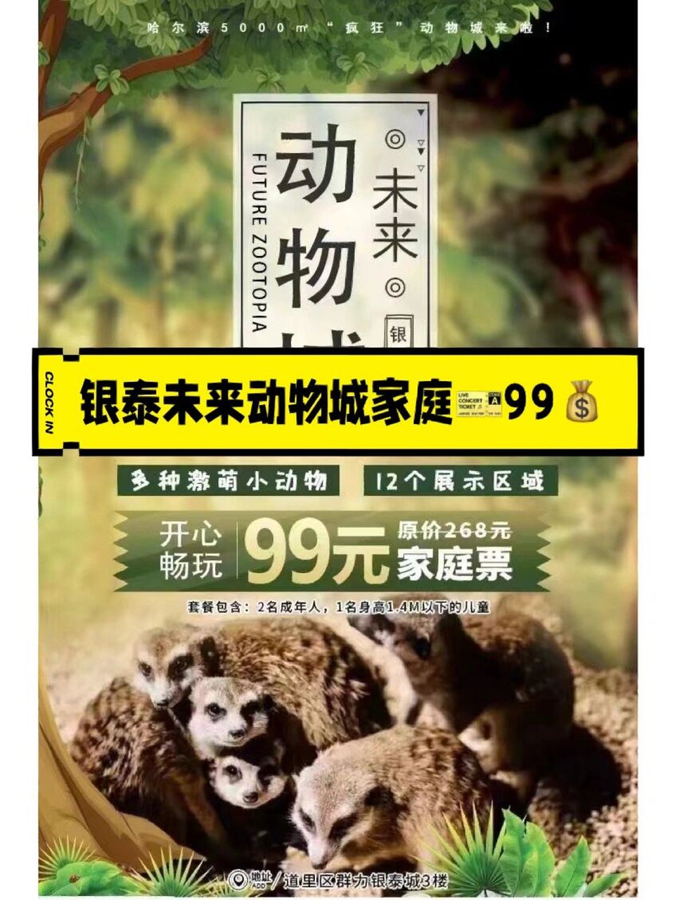 99家庭90银泰未来动物城2大1小家庭票,秒进 银泰城96【未来动物城