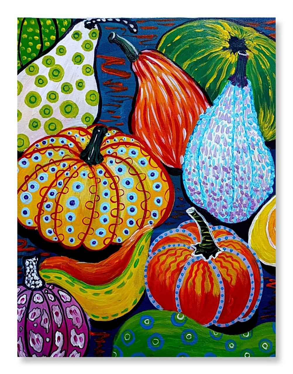 创意美术——南瓜 绘画主题:色彩装饰画《南瓜》 时候年龄:8—10岁