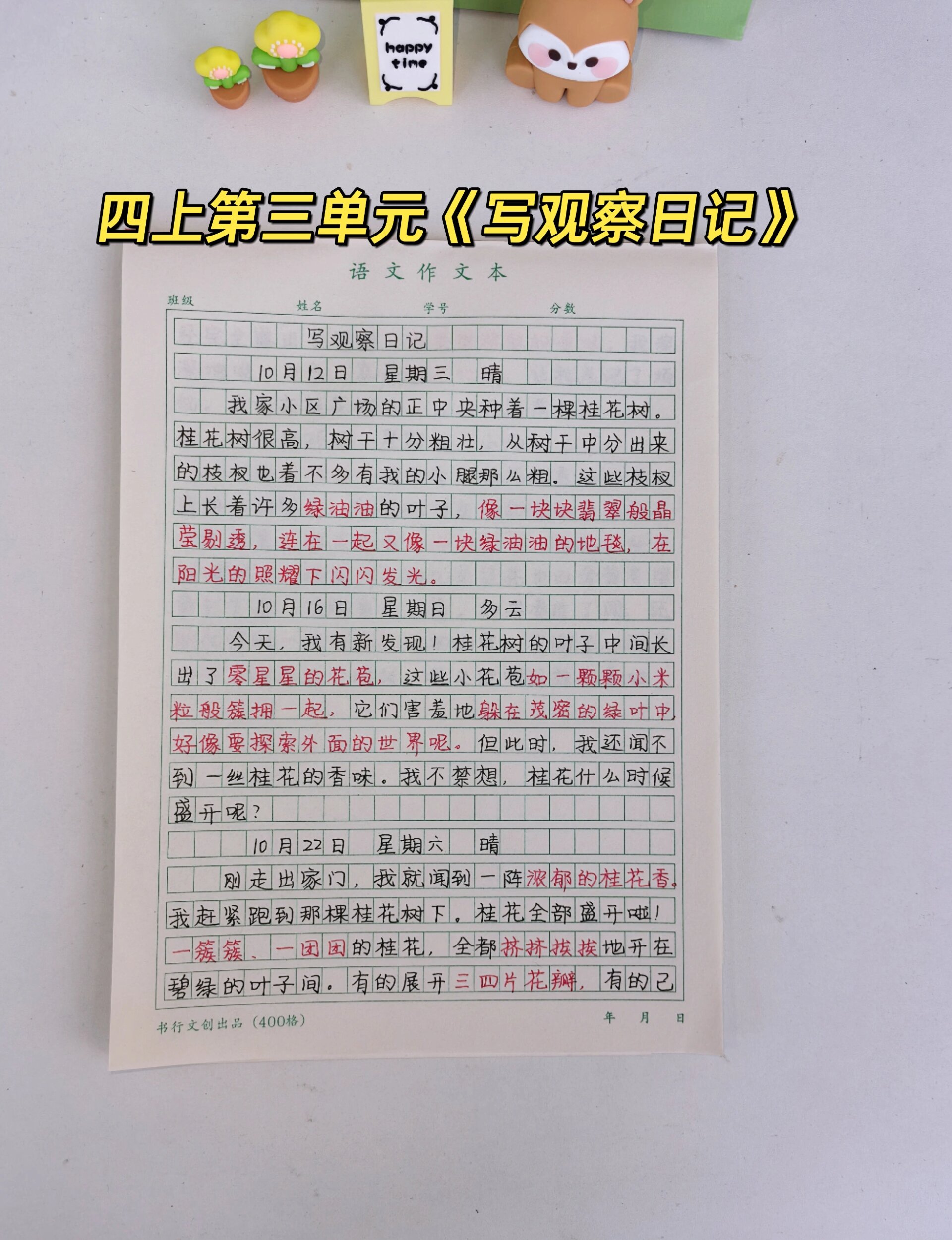 观察日记四年级下册400字(观察日记四年级下册400字怎么写)
