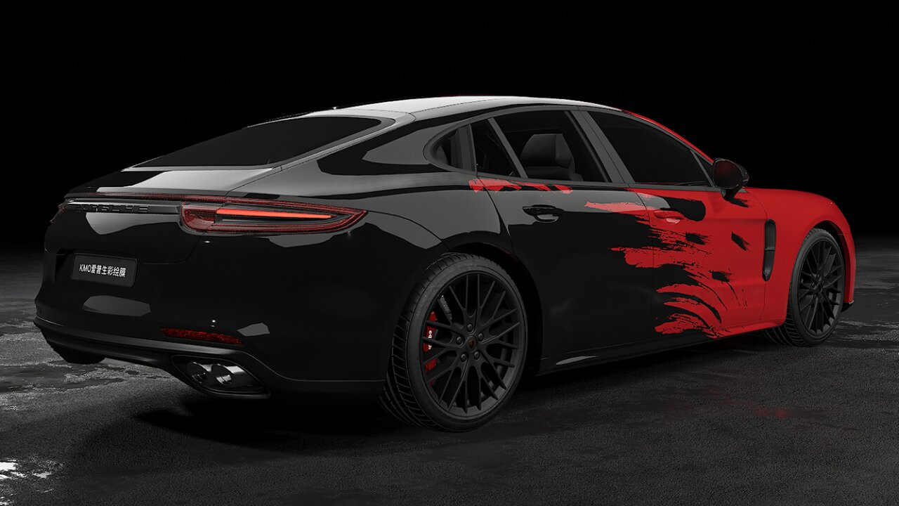 保时捷-红黑泼墨涂装-改色案例分享