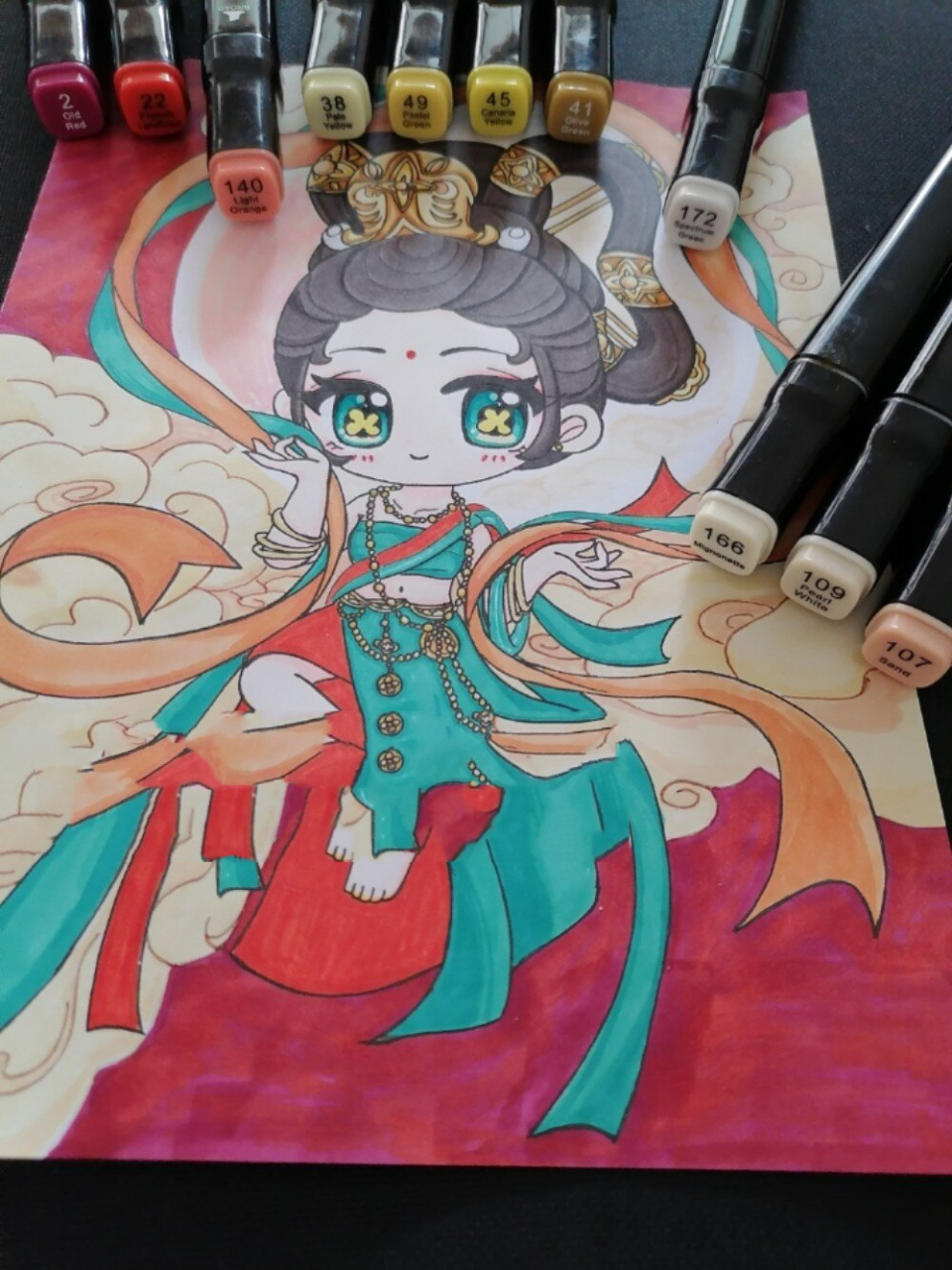 遇见敦煌飞天马克画个简笔手绘画教程的日常 出自:敦煌飞天仙女～山楂