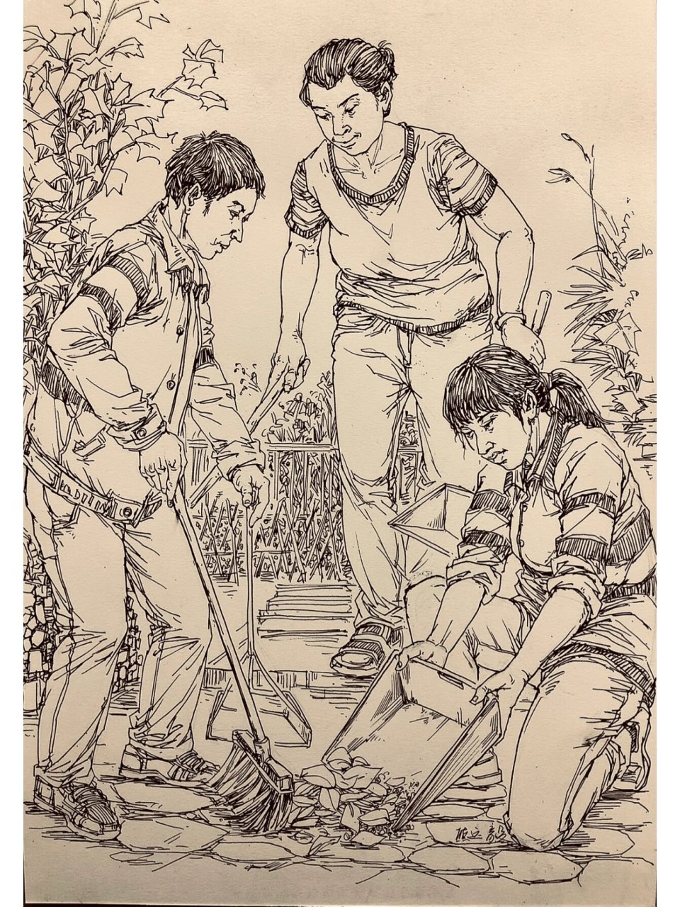 《打扫》《清洁》 半默写速写清洁工打扫卫生,扫大街