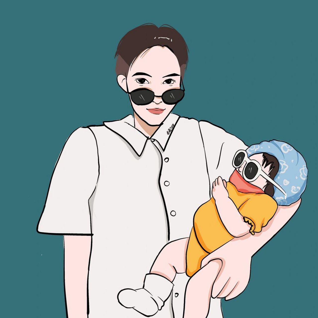 插画 | 情侣头像 | 抱娃情侣头像已出 图片92二改92商用92去