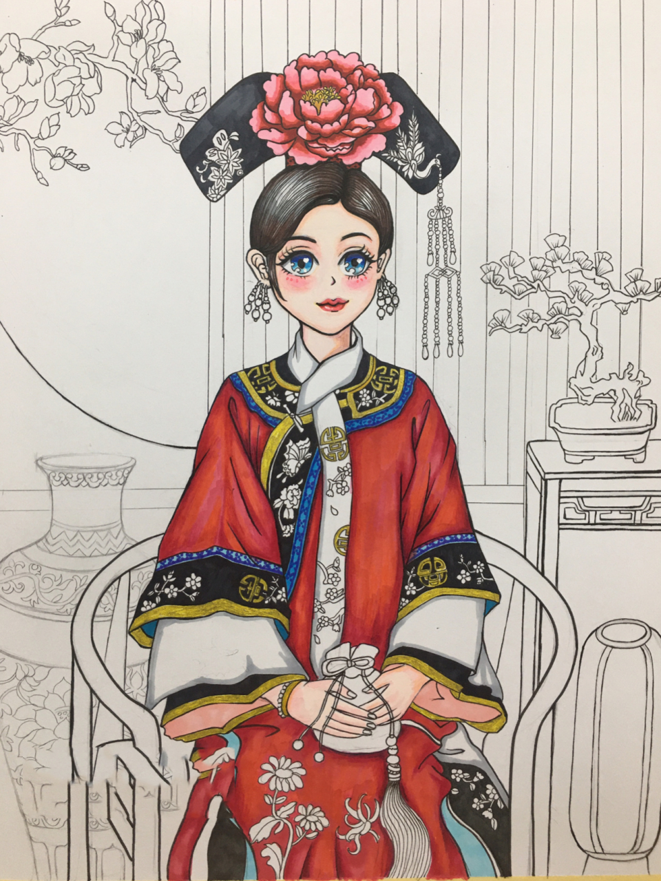 56个民族之满族创意绘画/民族风/原创 满族人口分布于全国各地,以辽宁