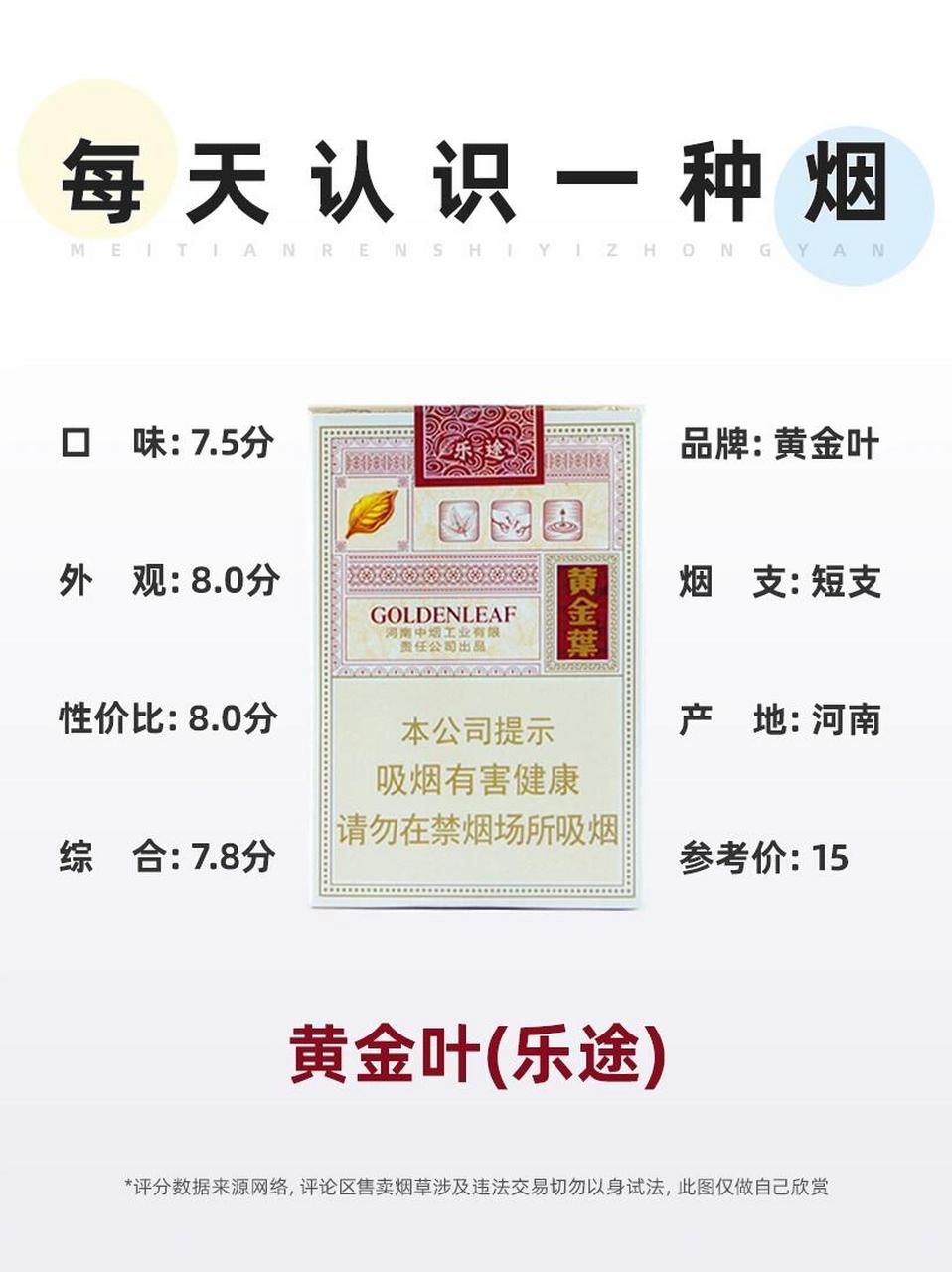 每天认识一种烟～黄金叶(乐途) 黄金叶(乐途)的烟气非常饱满,散发出