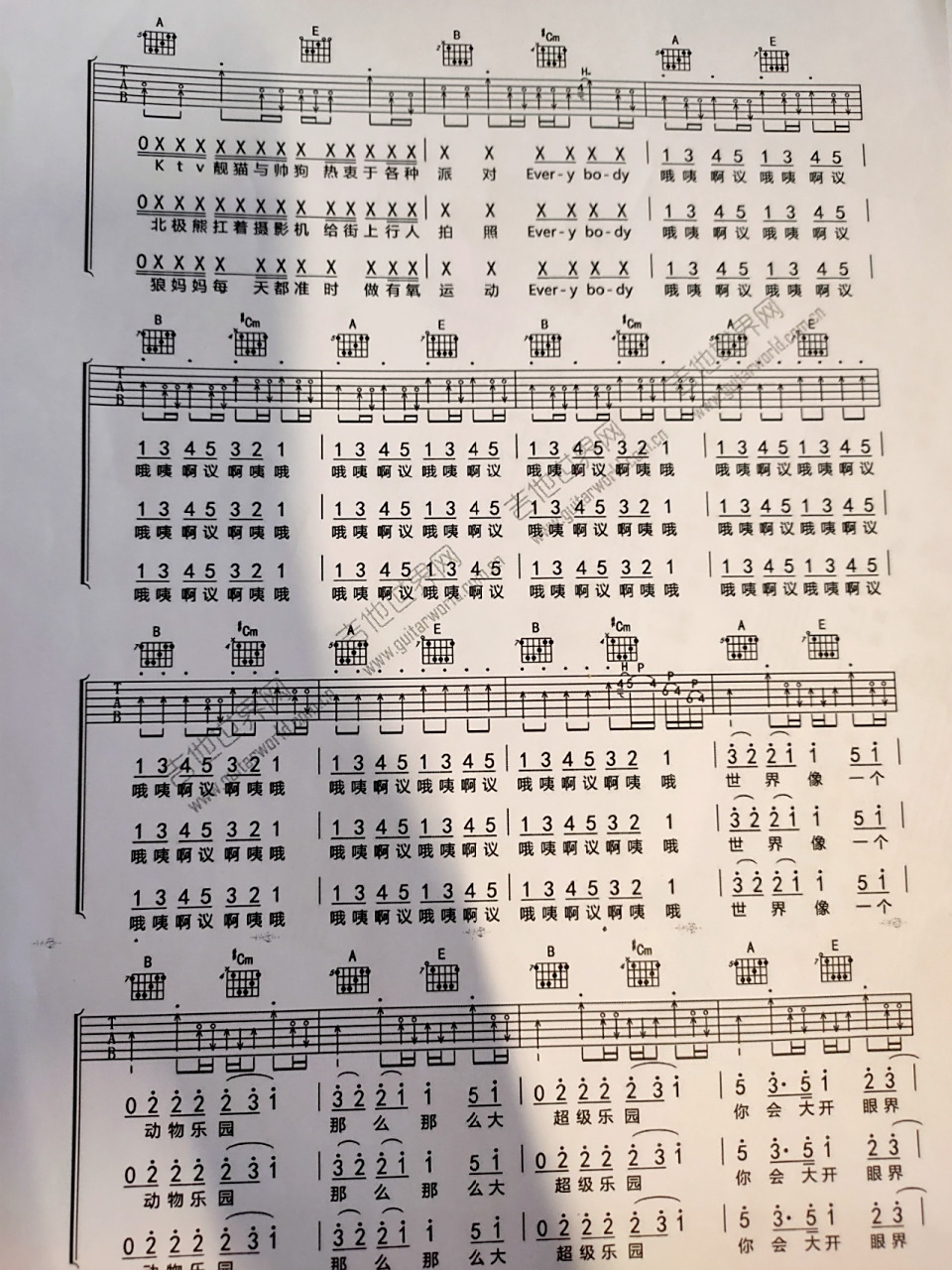世界是个动物园  华晨宇 吉他谱 好难啊