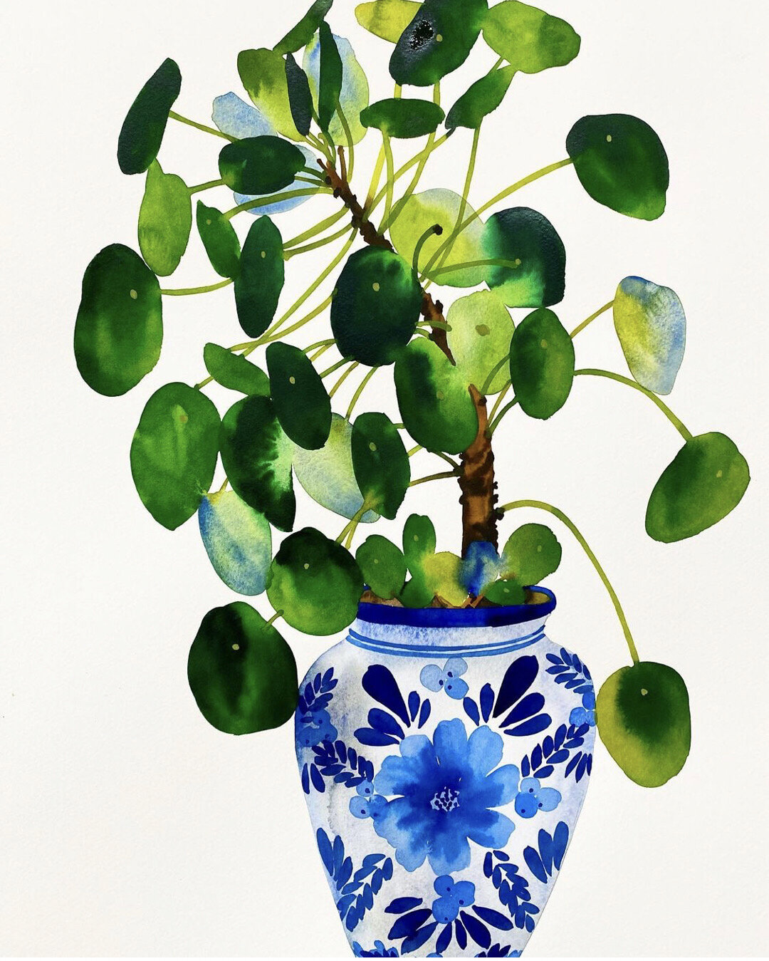 青花瓷花瓶与花水彩画写生少儿创意美术