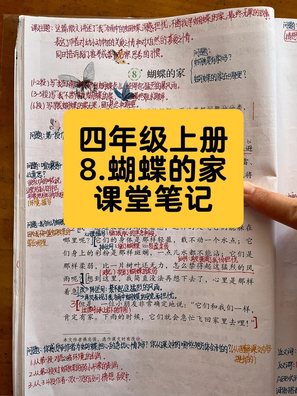 8.蝴蝶的家课堂笔记四年级上册语文#预习