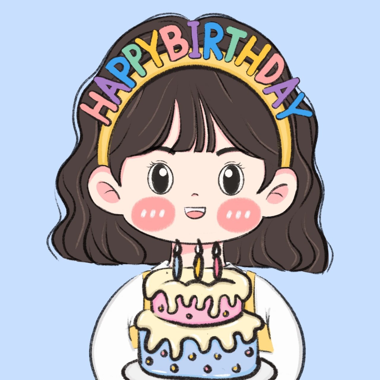 手绘头像|q版生日快乐女孩 不管几岁快乐万岁!平安喜乐早日暴富!