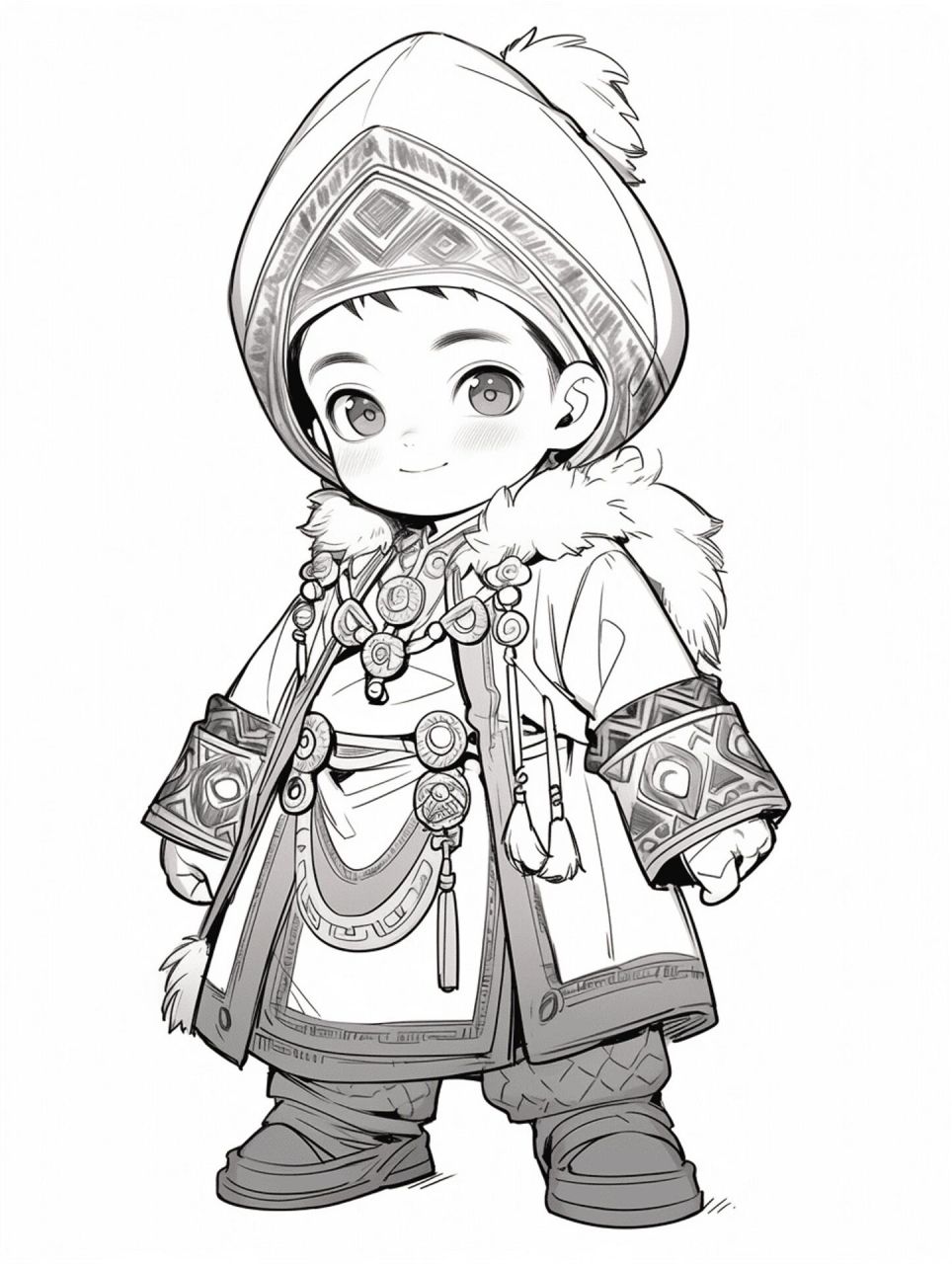 中国服饰之【蒙古族】线稿可临摹可涂色
