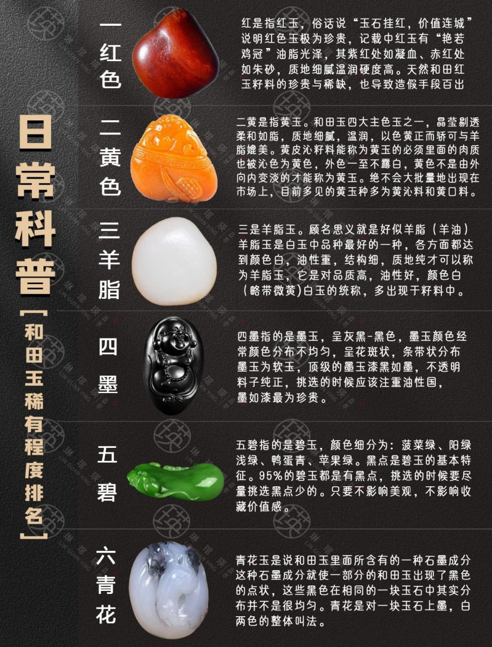 和田玉稀有程度排名 和田玉中的一-红二黄三羊脂四墨五碧六青花 - -红