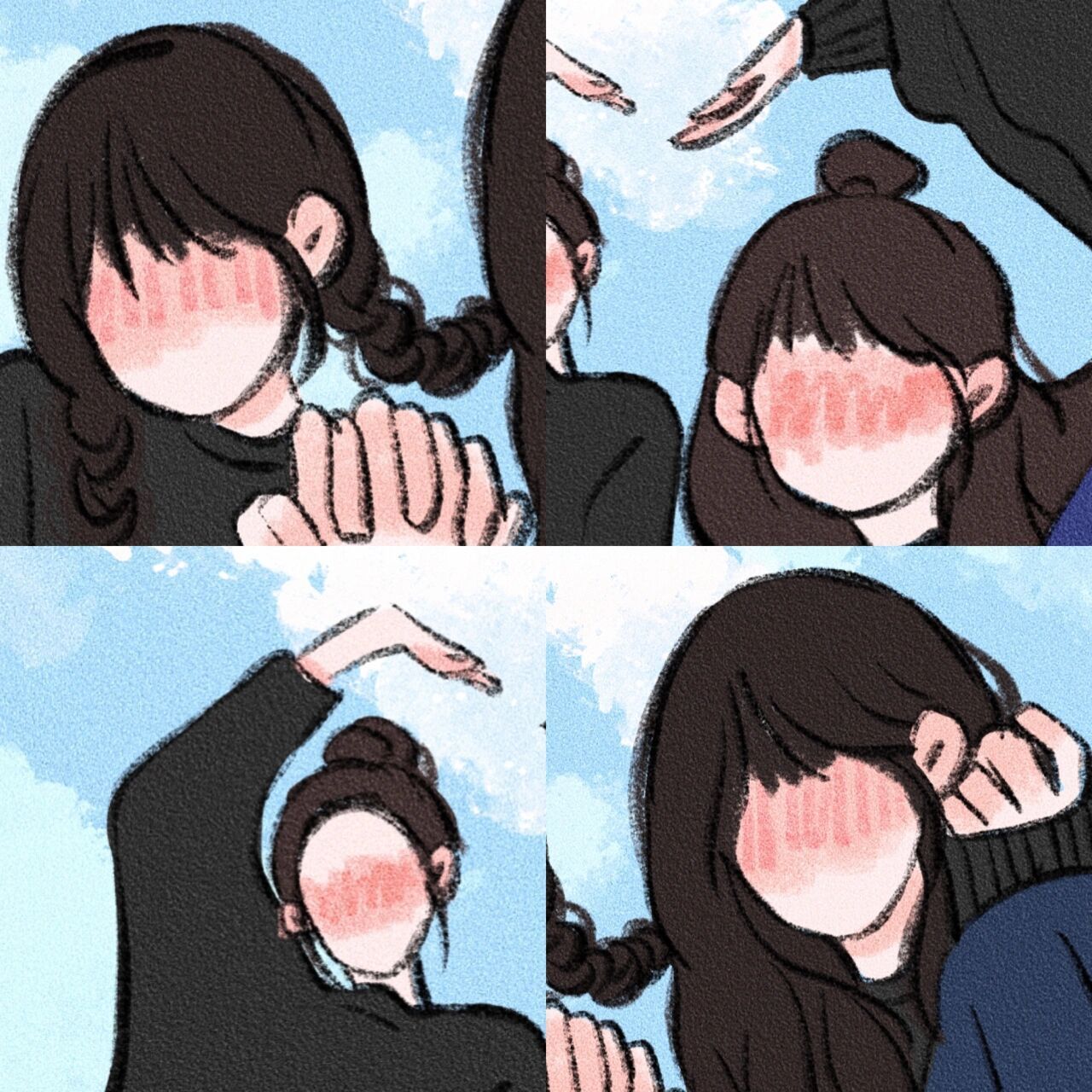 和姐妹对天空拍照 二到四人闺蜜头像 拿图dd 有图片参考