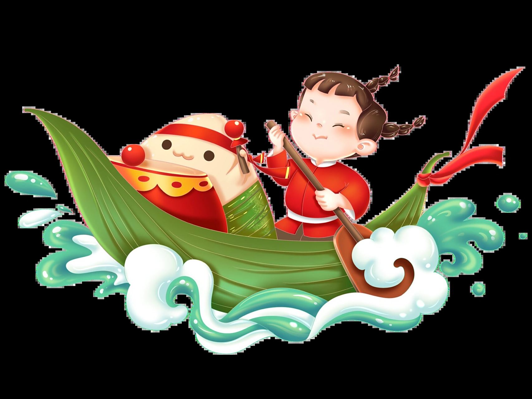 93卡通端午节人物龙舟龙船端午节元素png素材 93彩色手绘卡通端午