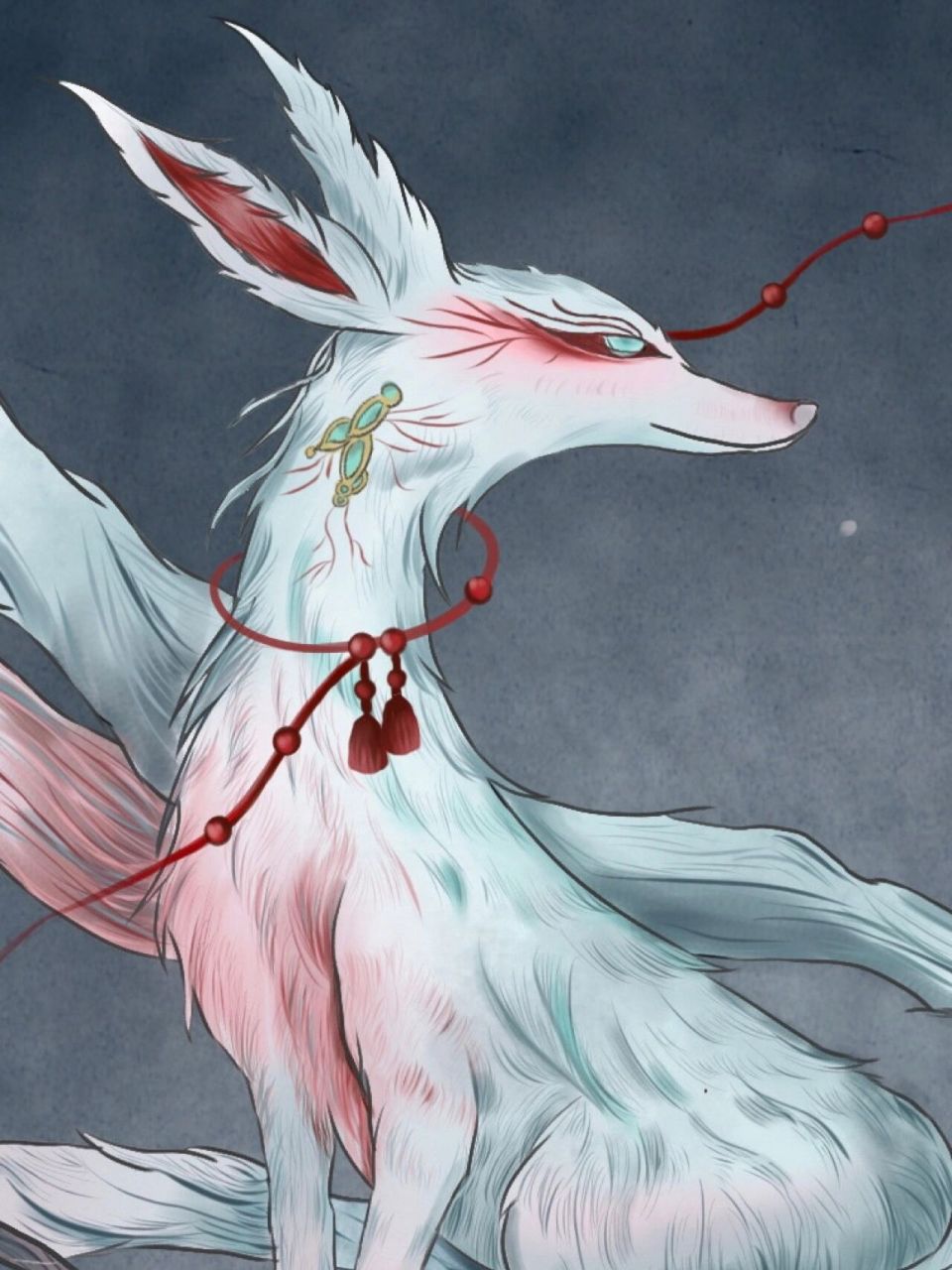 《山海经》系列九尾狐插画作品(含细节图) 《南山经》中记载:有兽焉