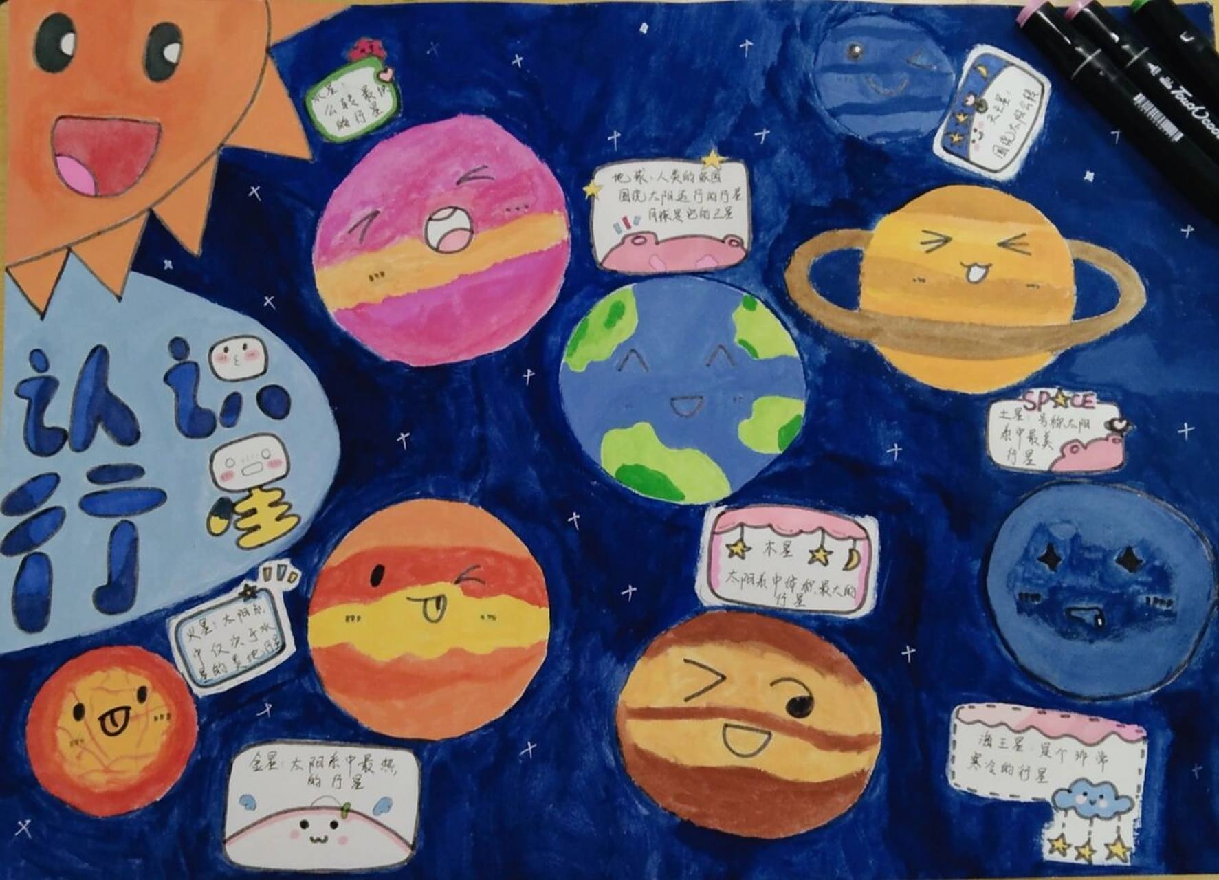 八大行星环创手抄报 终于完工了