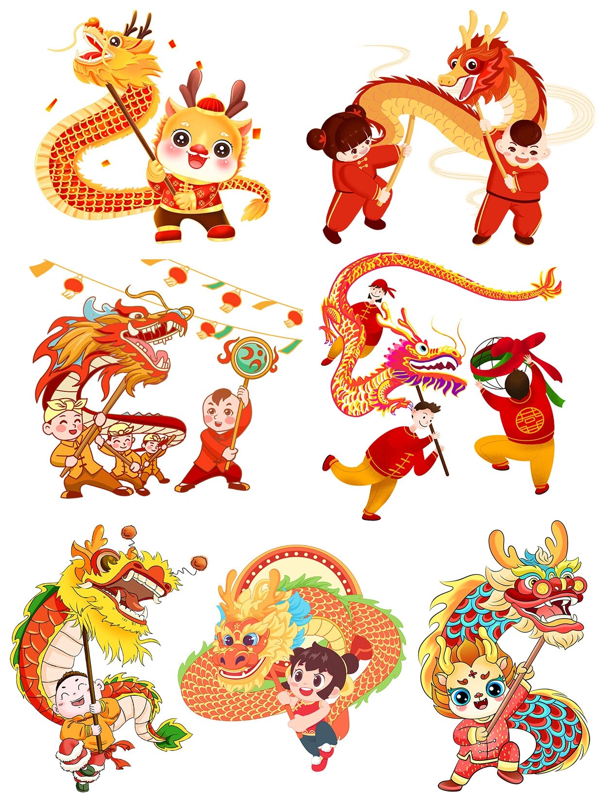 二月二龙抬头元素喜庆龙抬头png素材 🐲✨二月二龙抬头元宵插画新