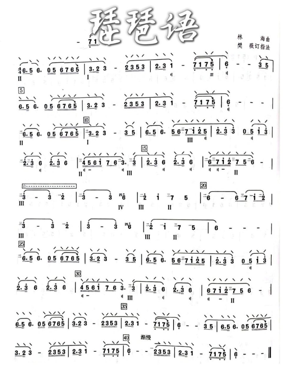 琵琶简谱-带指法|《琵琶语》d调易上手 99难度系数:二～三级(按考级