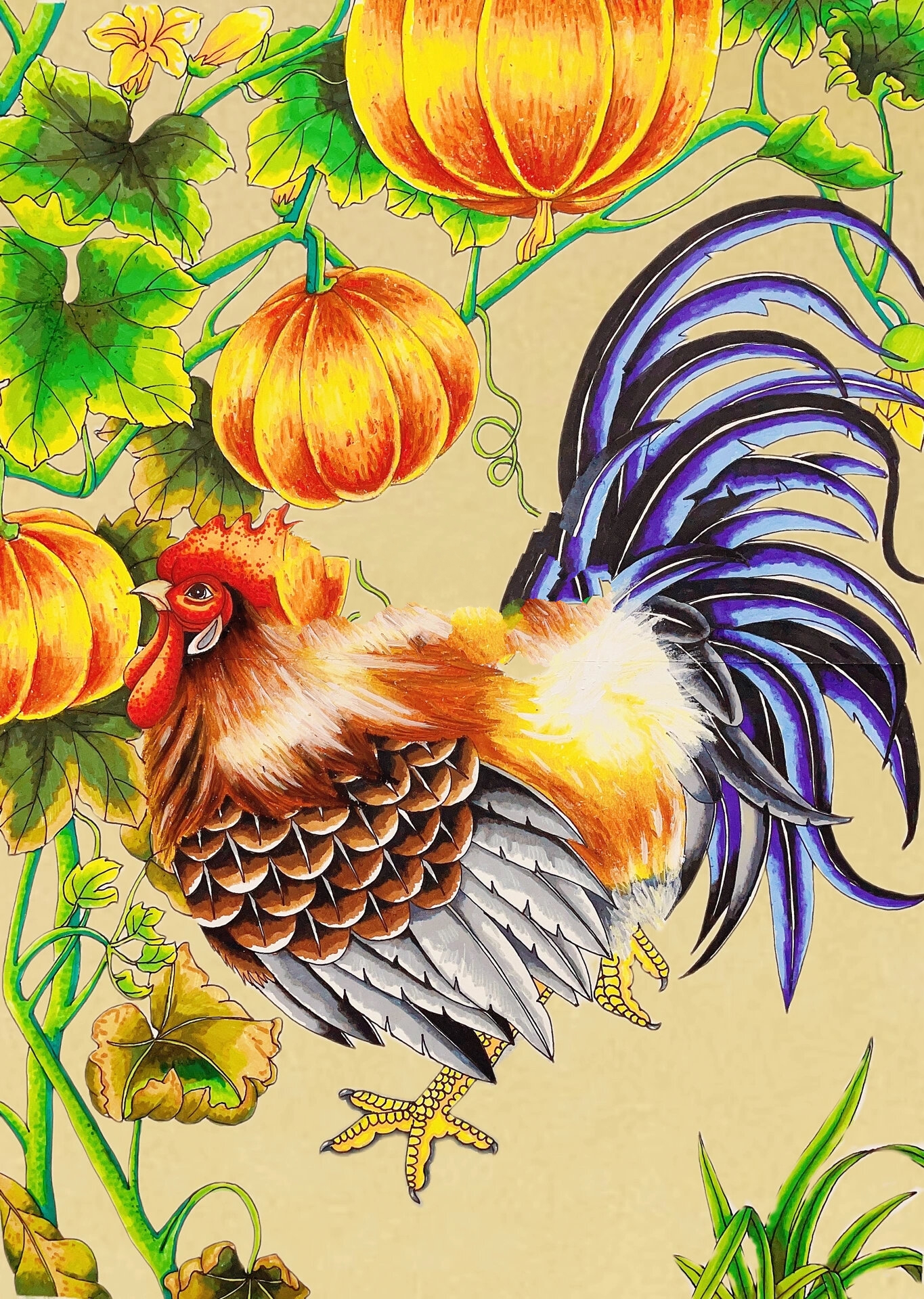 原创作品—大公鸡作品集合(油画棒作品