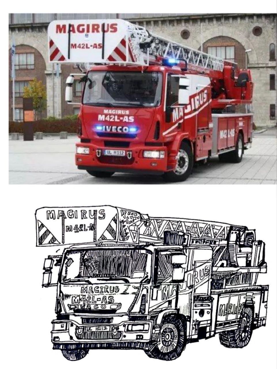 消防车素描怎么画图片