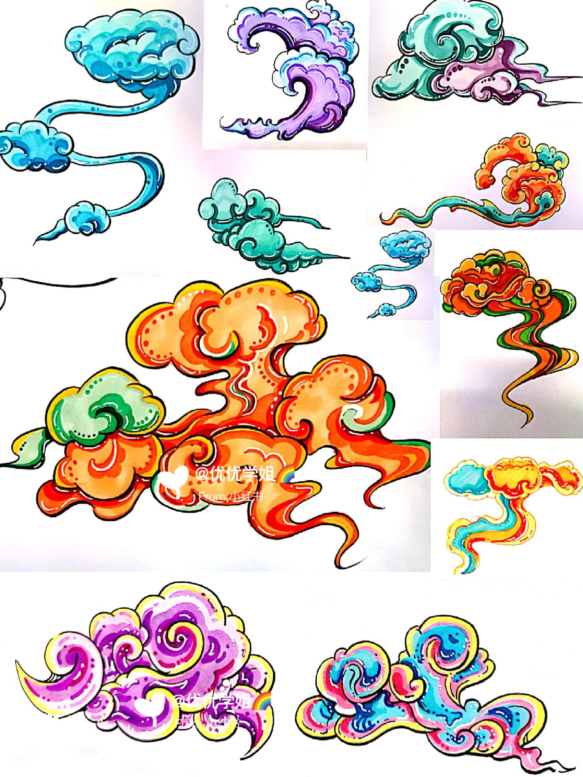 马克笔手绘祥云画法云朵素材大全