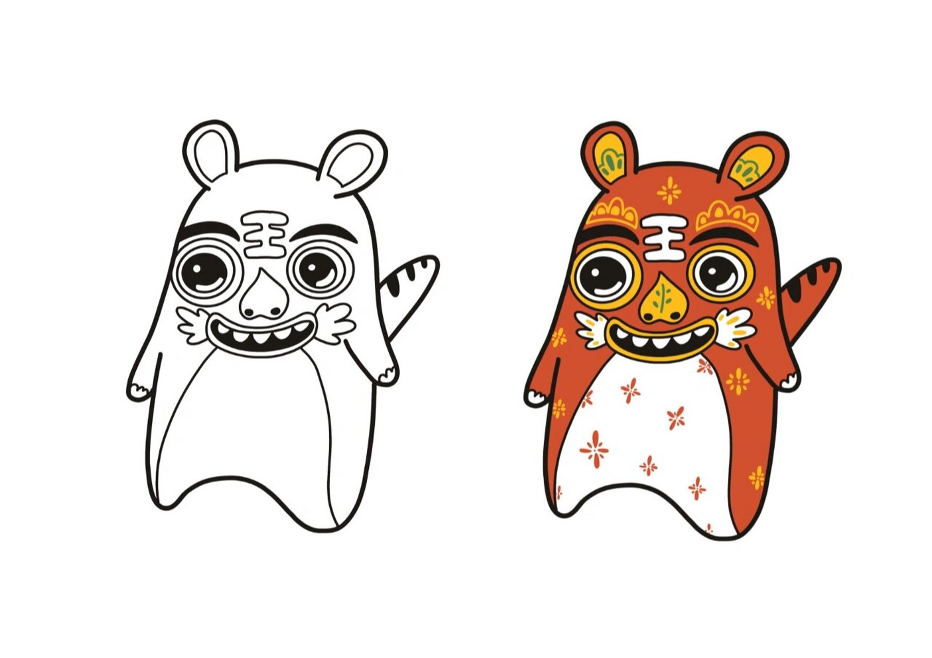 商用可 学习难点:绘画不同角度的布老虎与上色 适用于以传统物件为