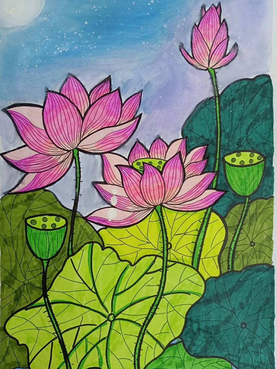 儿童创意画~荷花 接天莲叶无穷碧,映日荷花别样红.