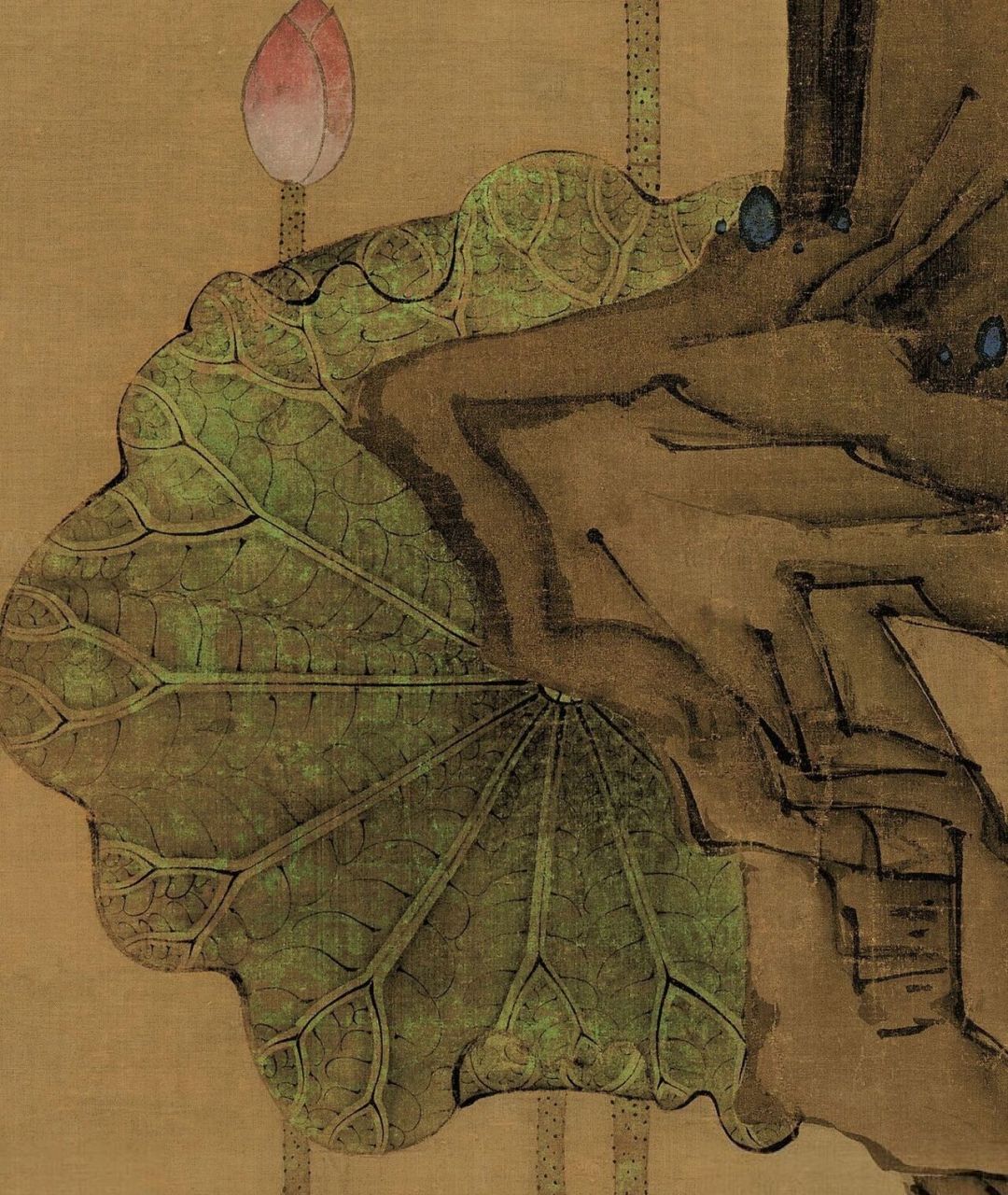 雅意|明陈洪绶荷花鸳鸯图 绢本 设色 明代 纵183cm 横98.
