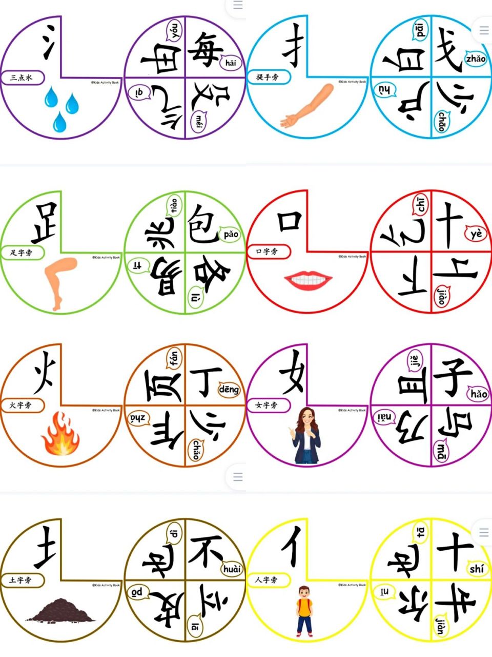 10个转盘学会40个汉字 96自制安静书 这个9499转盘部首识字