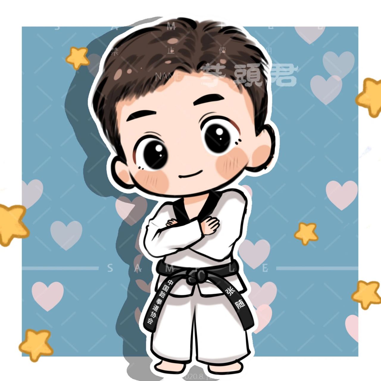 跆拳道少年和篮球少女的故事/q版手绘头像 这也太甜了吧～在各自的