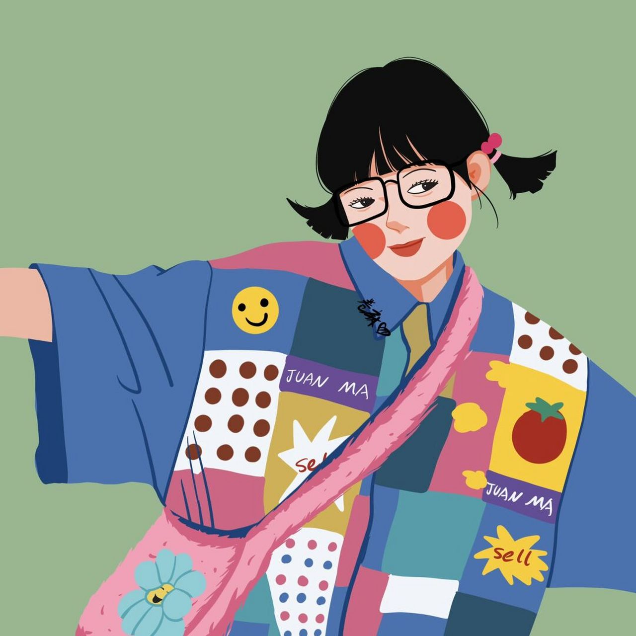 插画 | 头像 | 双马尾背粉红色包包的小姑娘 图片可做个人头像,个人