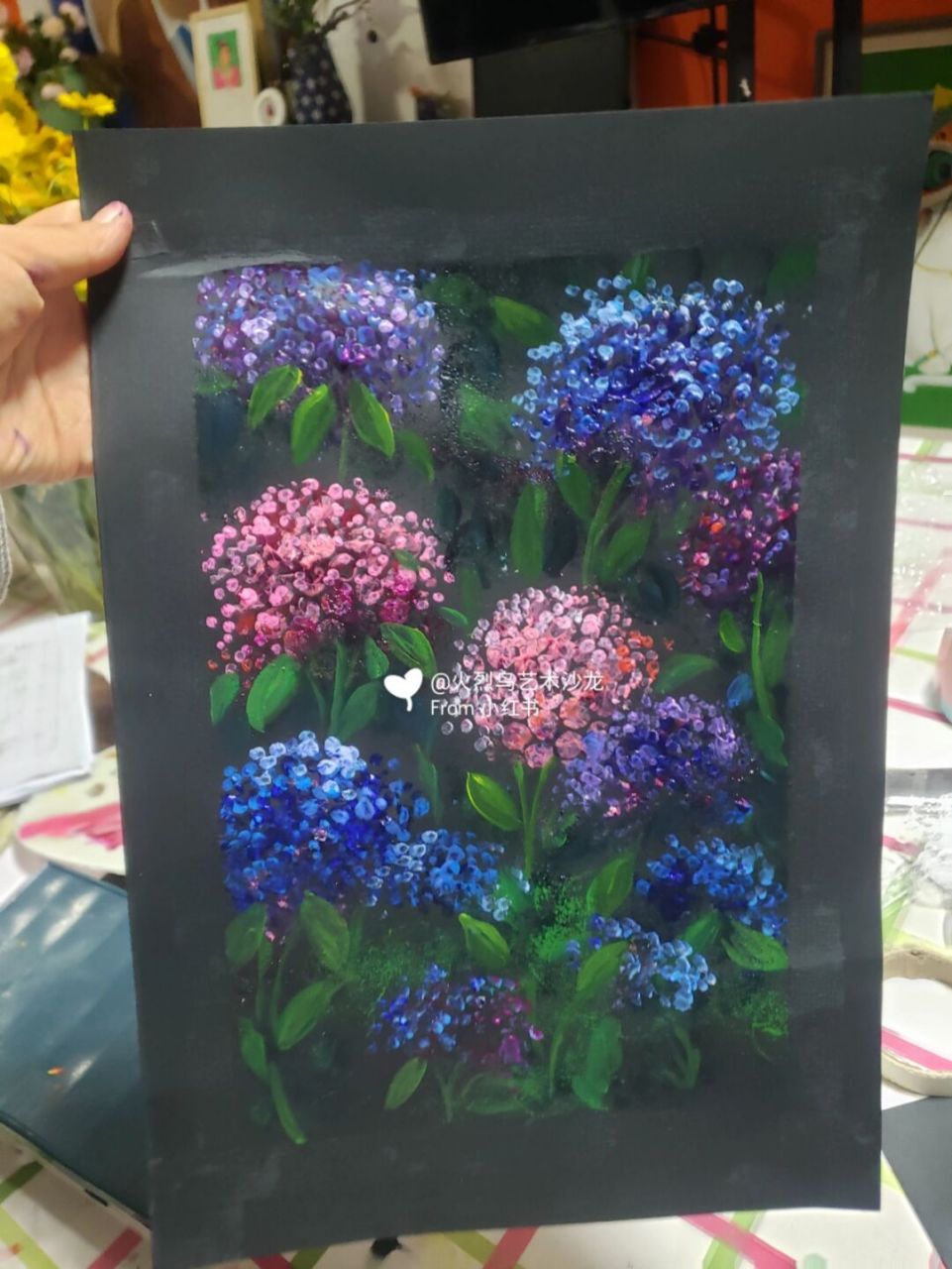 棉签画了一副绣球,15分钟,真的很好玩哈 #不出远门过五一##小红书自带