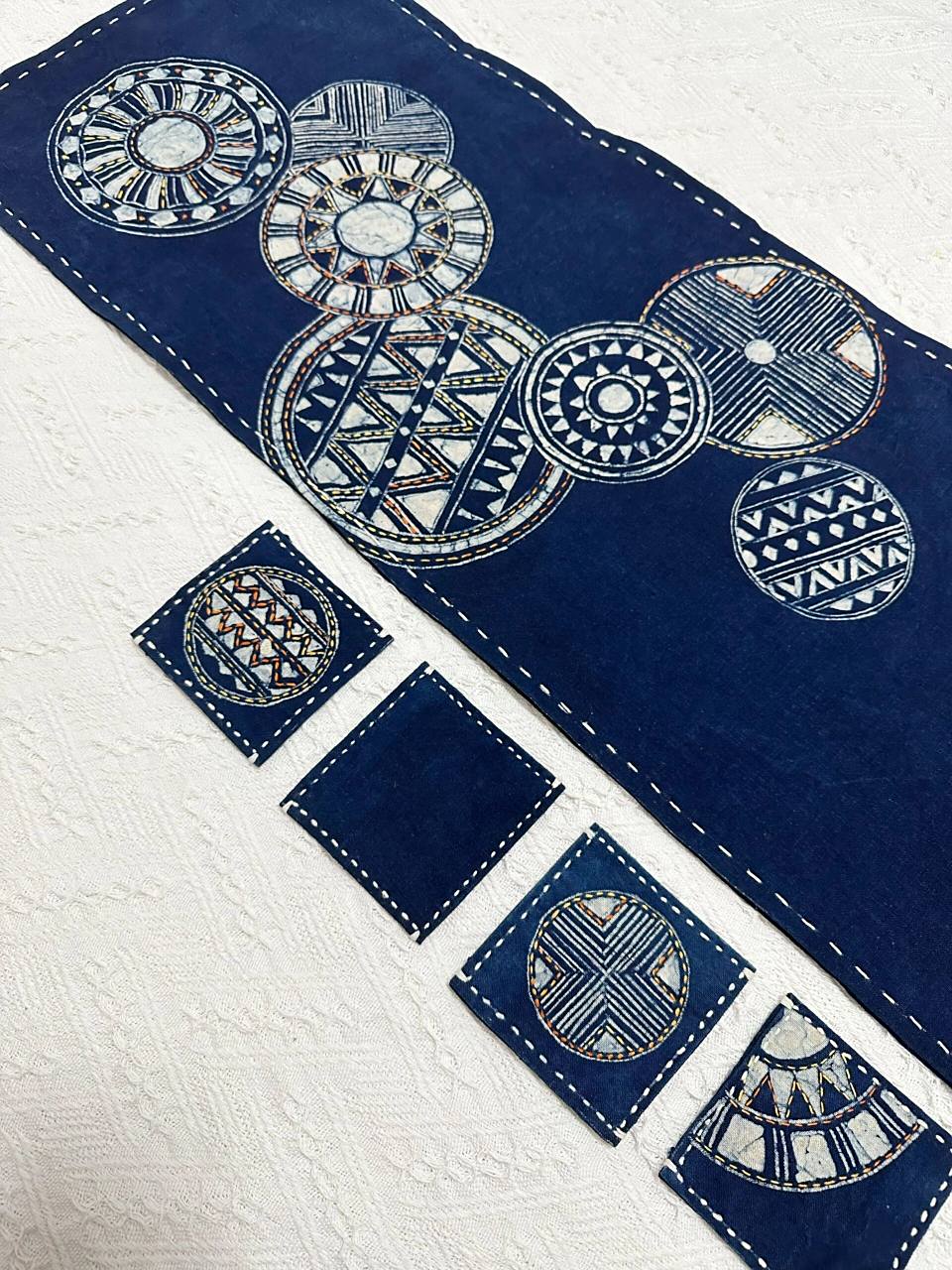 几何图案茶席制作步骤图分享|蜡染77刺绣