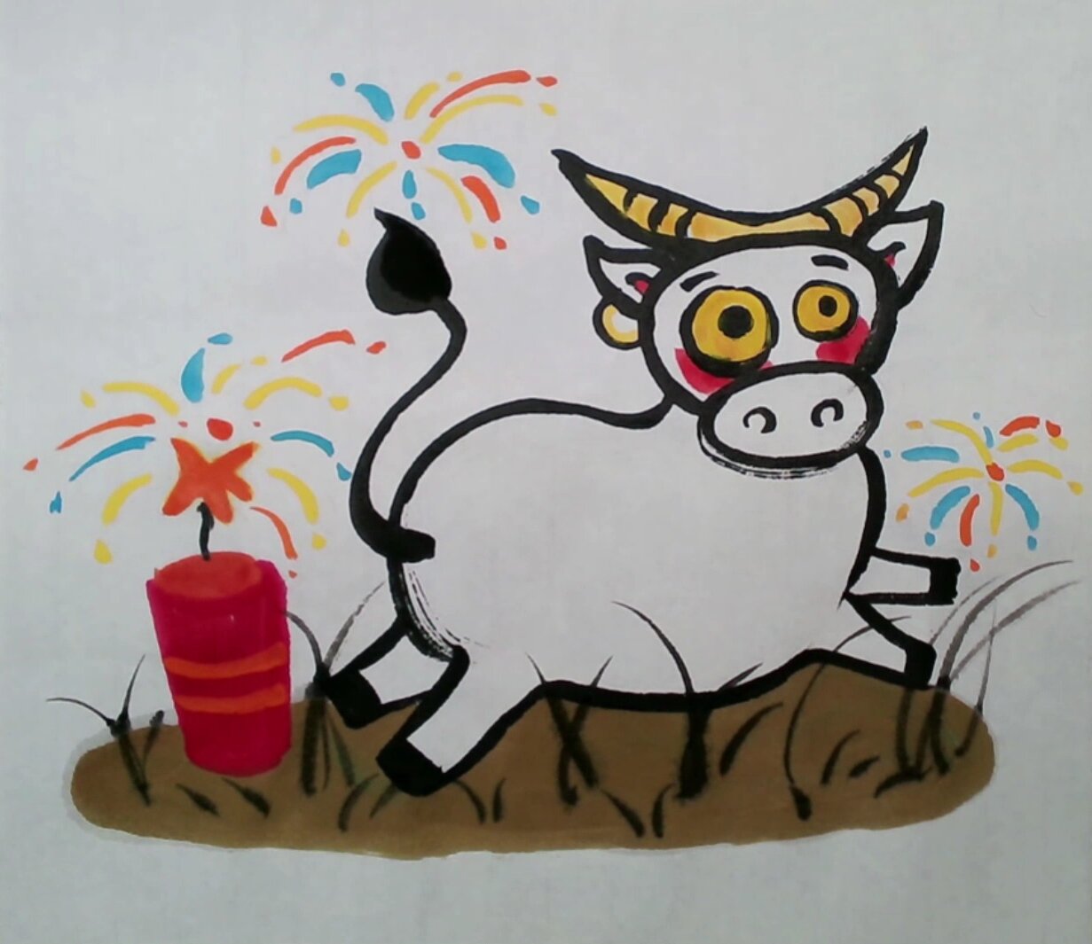 线上美术课儿童水墨画|12生肖·牛图文教程 萌趣国画12生肖牛 水墨画