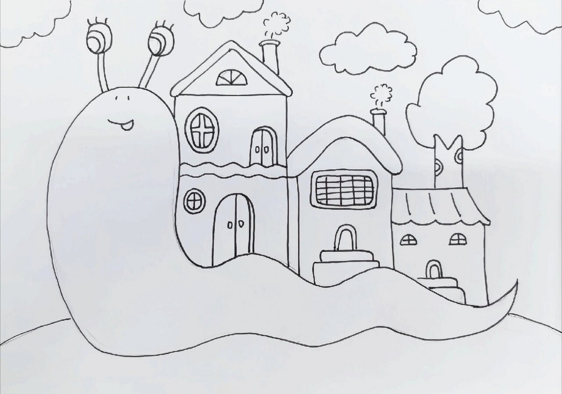 创意美术儿童画《蜗牛搬家》 多添加自己的想法和元素,创作出不同的