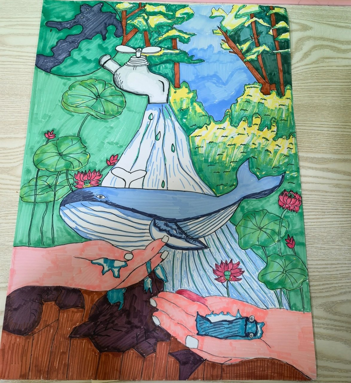 节约用水4k 绘画  马克笔