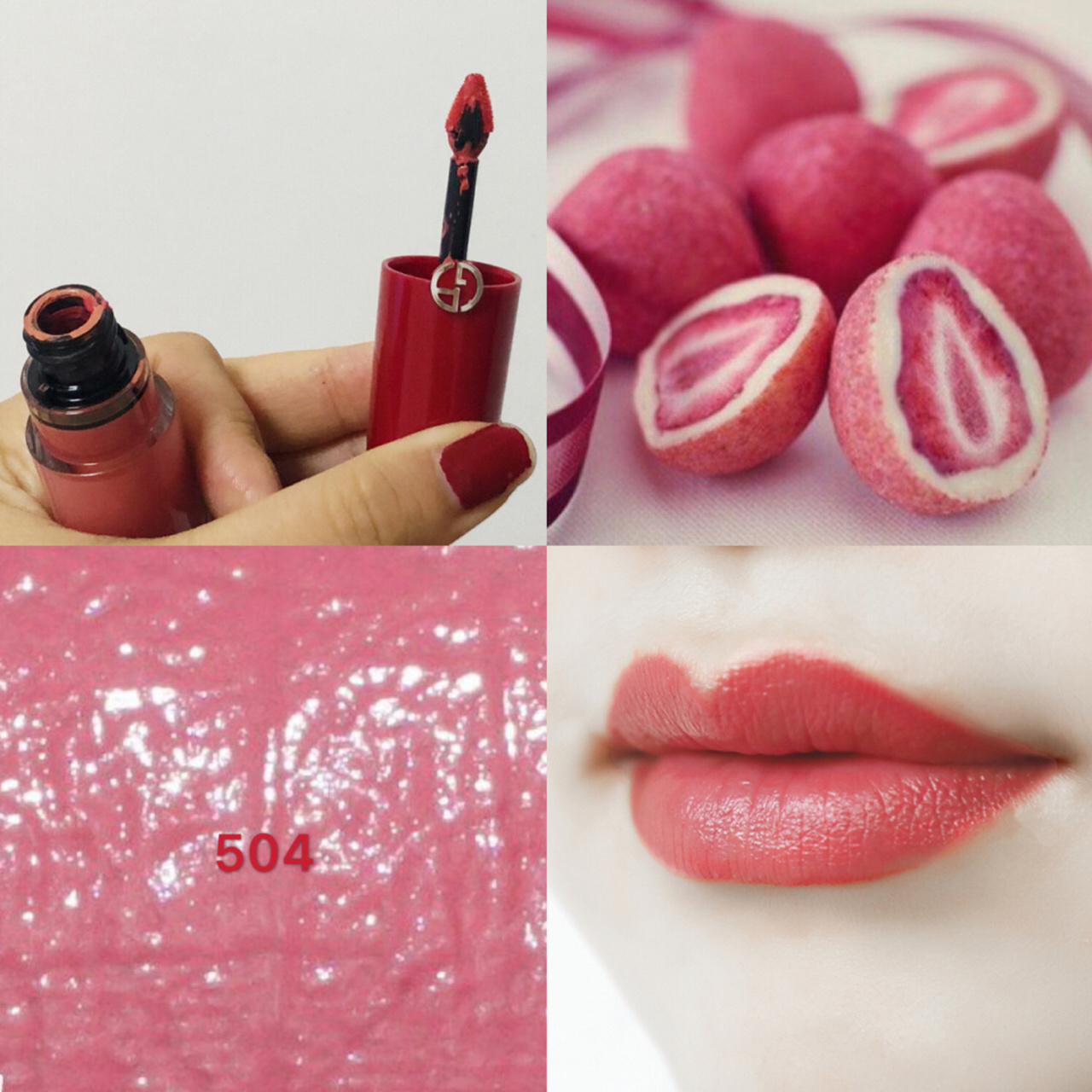 口红试色 今天小蘑菇涂的是阿玛尼小胖504～非常温柔的橡皮粉,嘻嘻,有