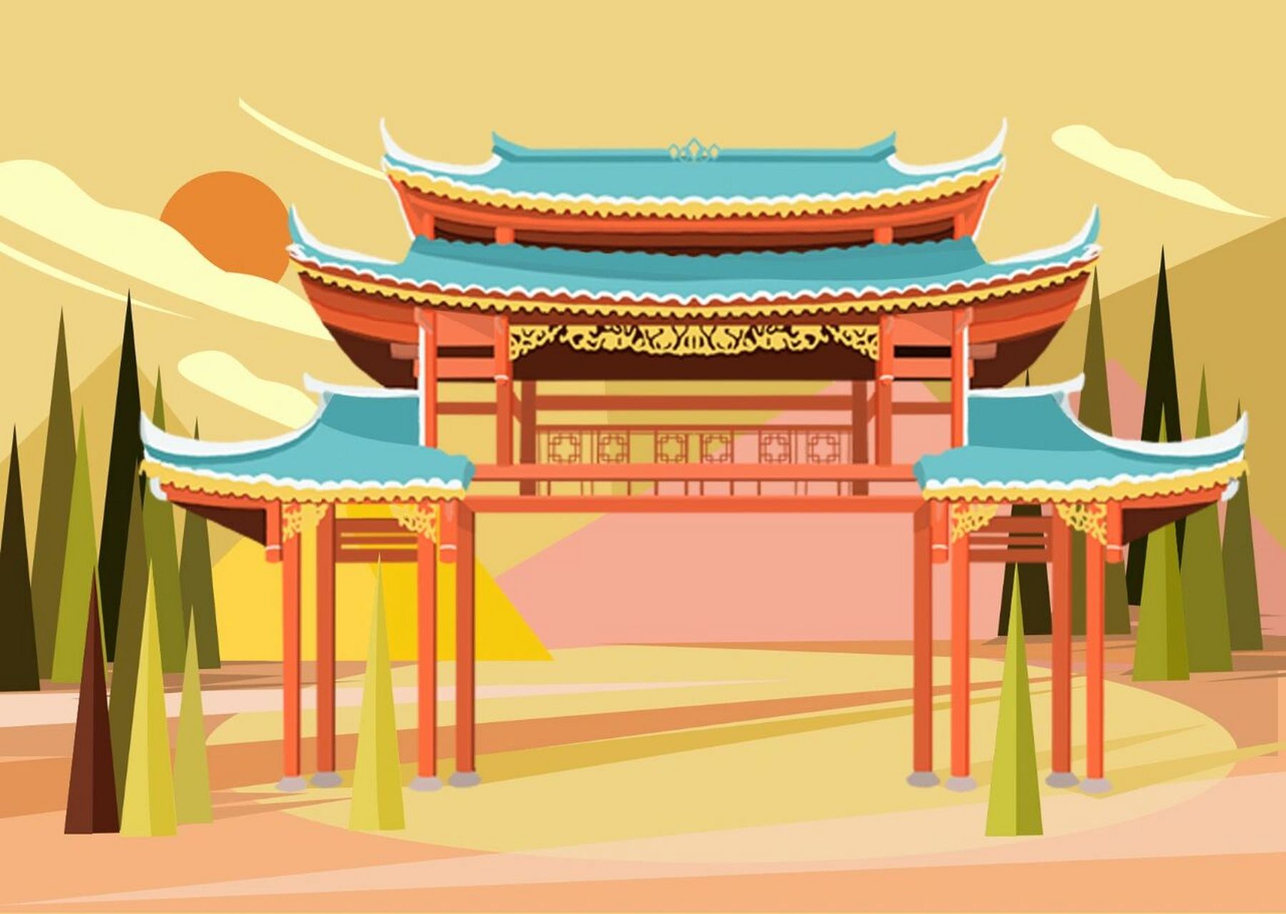 西江千户苗寨插画 一组取材于西江千户苗寨的插画.