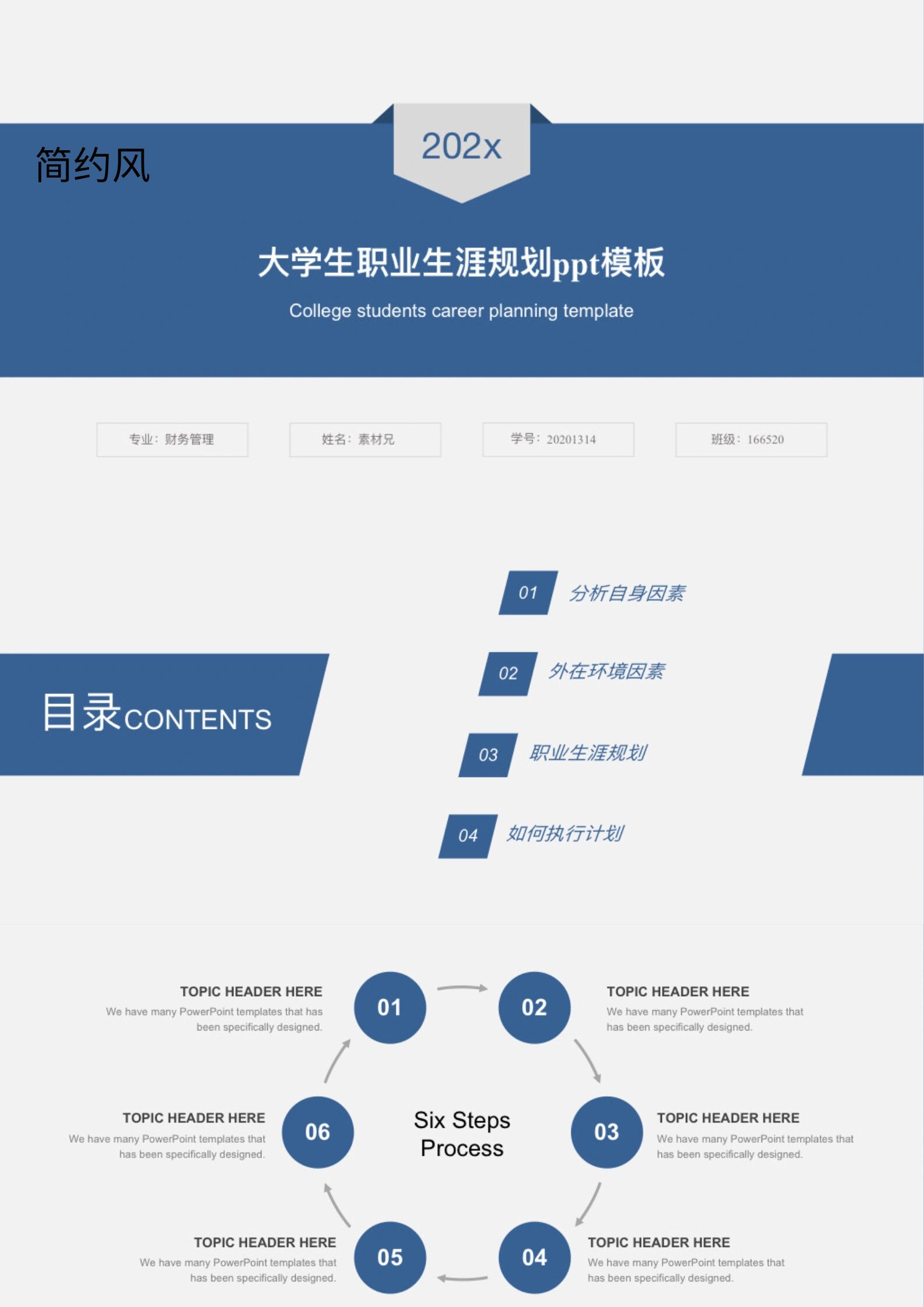 1简约风大学生职业生涯规划ppt