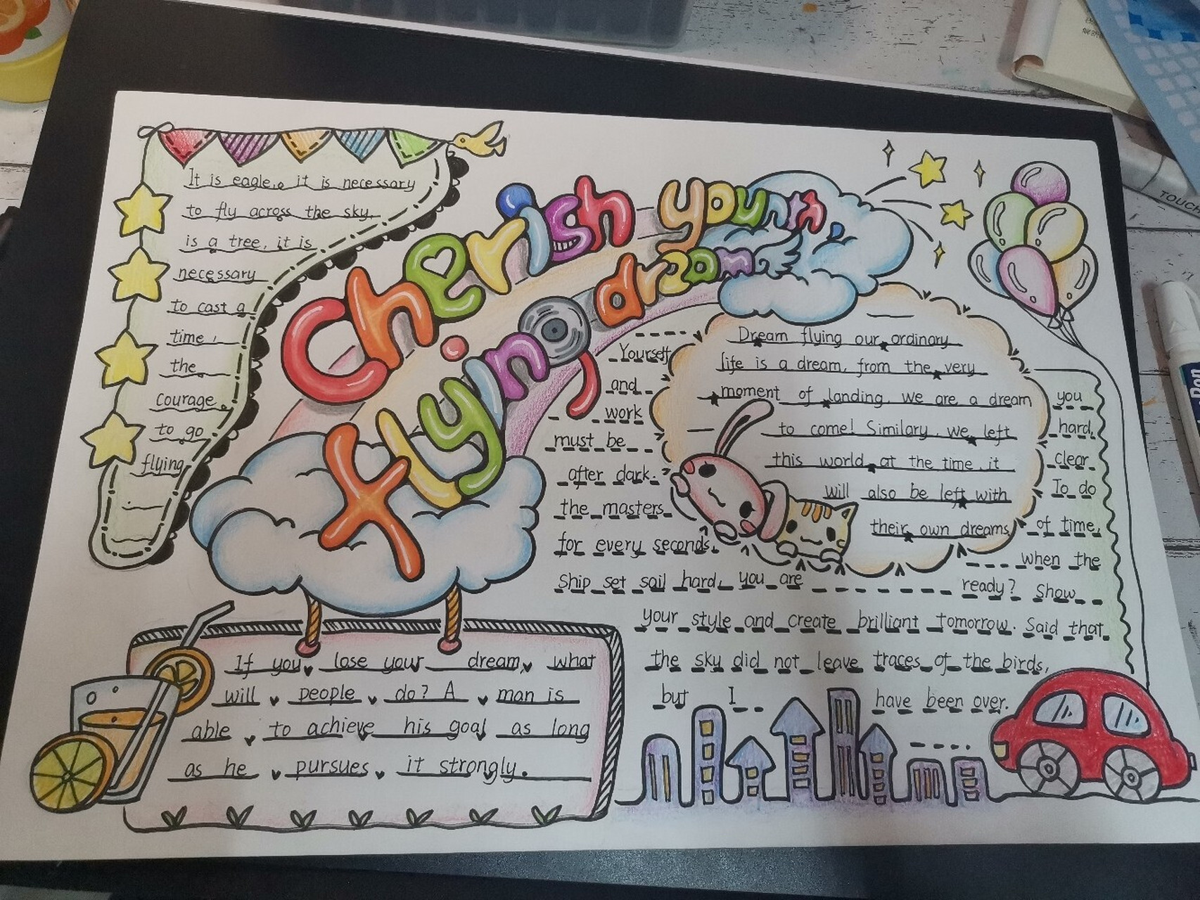 英语手抄报 蜜汁儿童画风格08我觉得以后我可以去教小朋友画画哈哈!