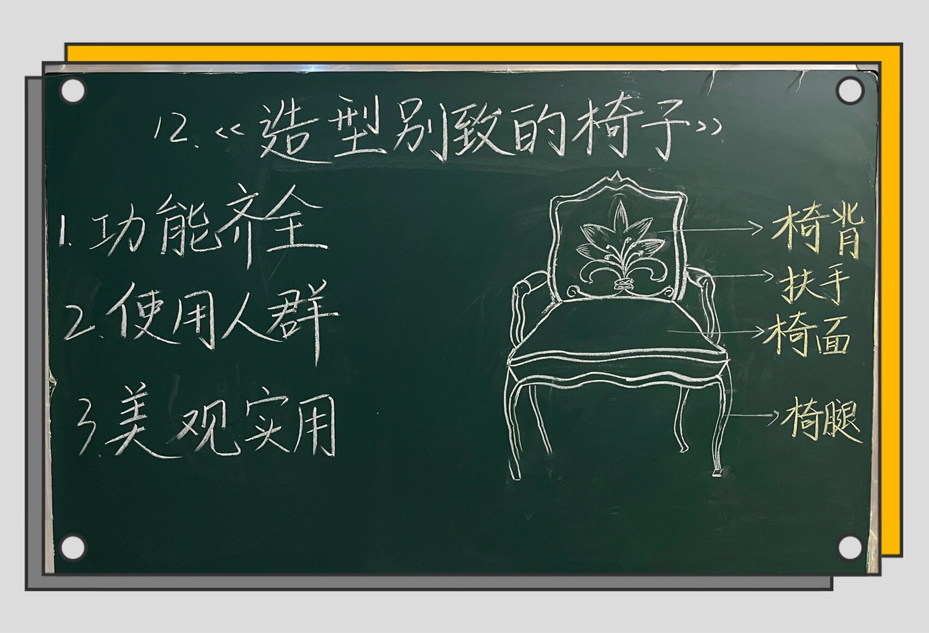 《造型别致的椅子》板书 教案板书/教师资格证面试板书/美术考编面试
