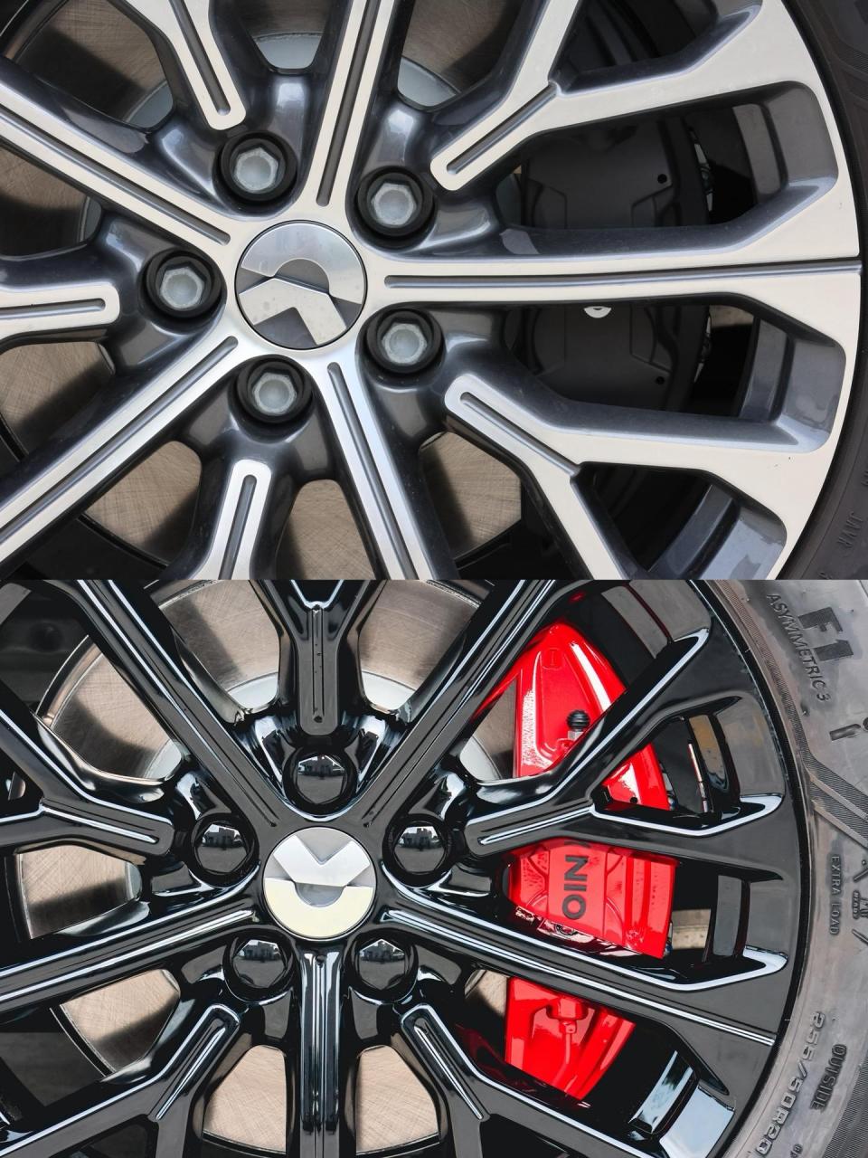 蔚来轮毂卡钳改色.蔚来es6轮毂改色亮黑,原厂静电粉末工艺!