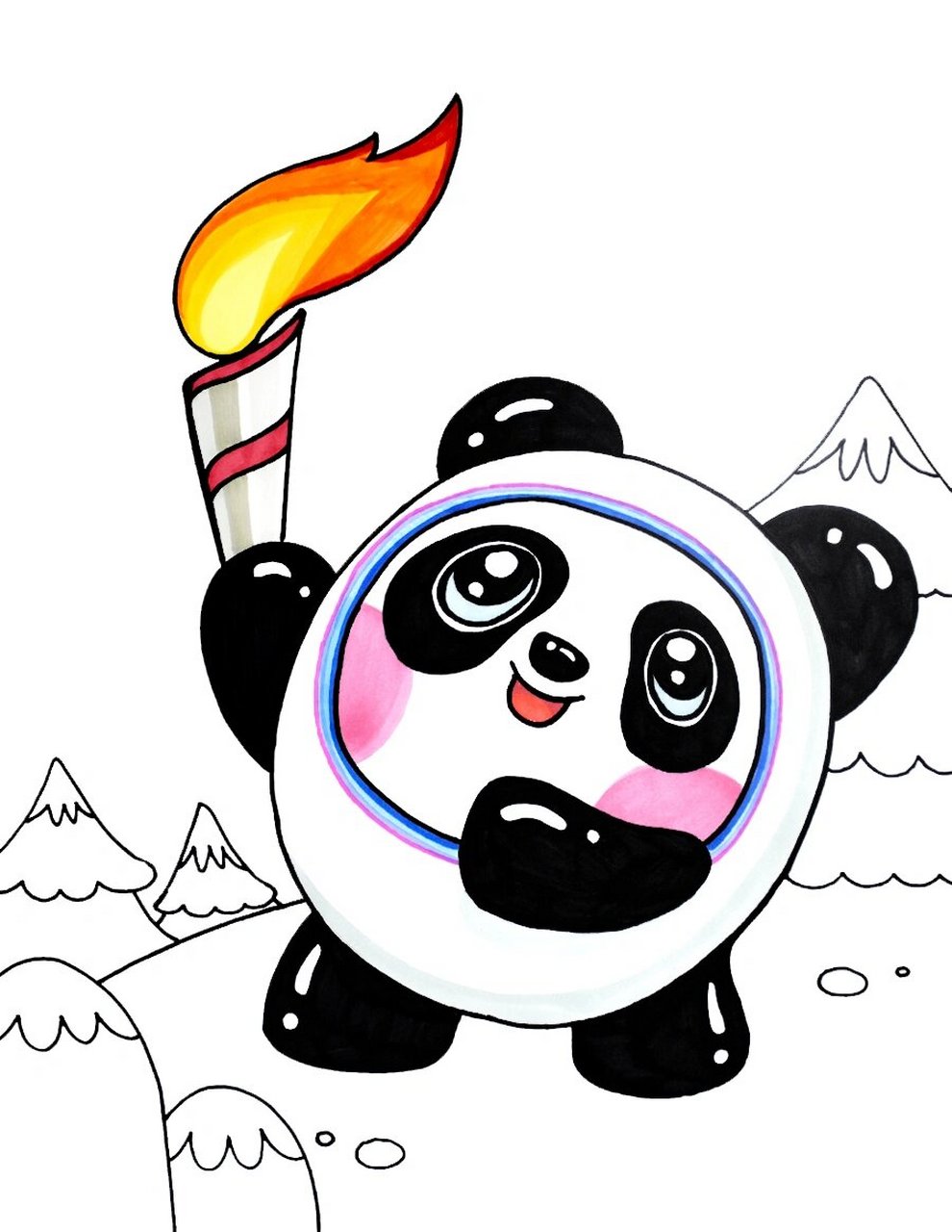 儿童画教程|冬奥吉祥物冰墩墩 【教学重难点】 💙 ①观察冰墩墩的