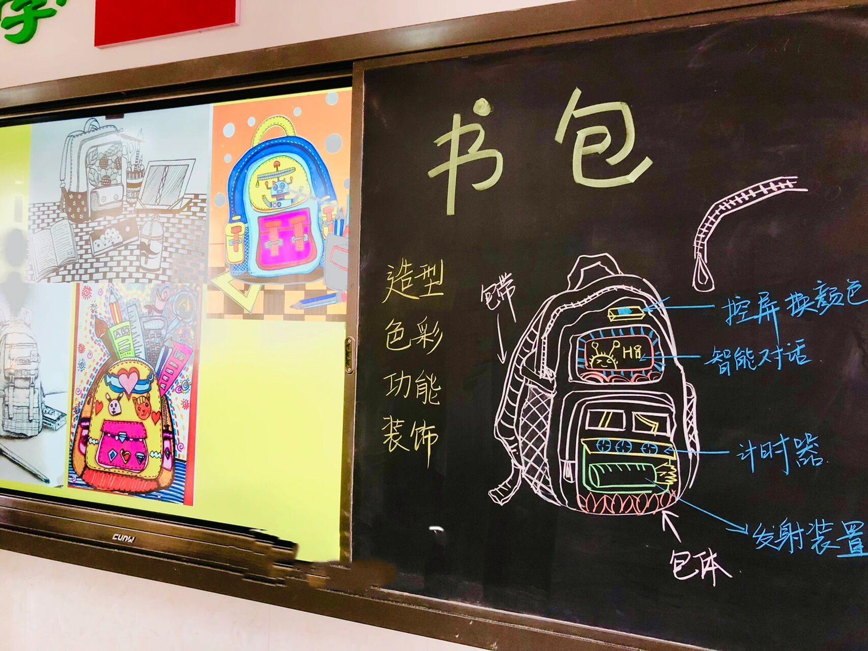 五年级书包板书设计|多功能书包绘画|湘美 今天学习了书包的结构:背带