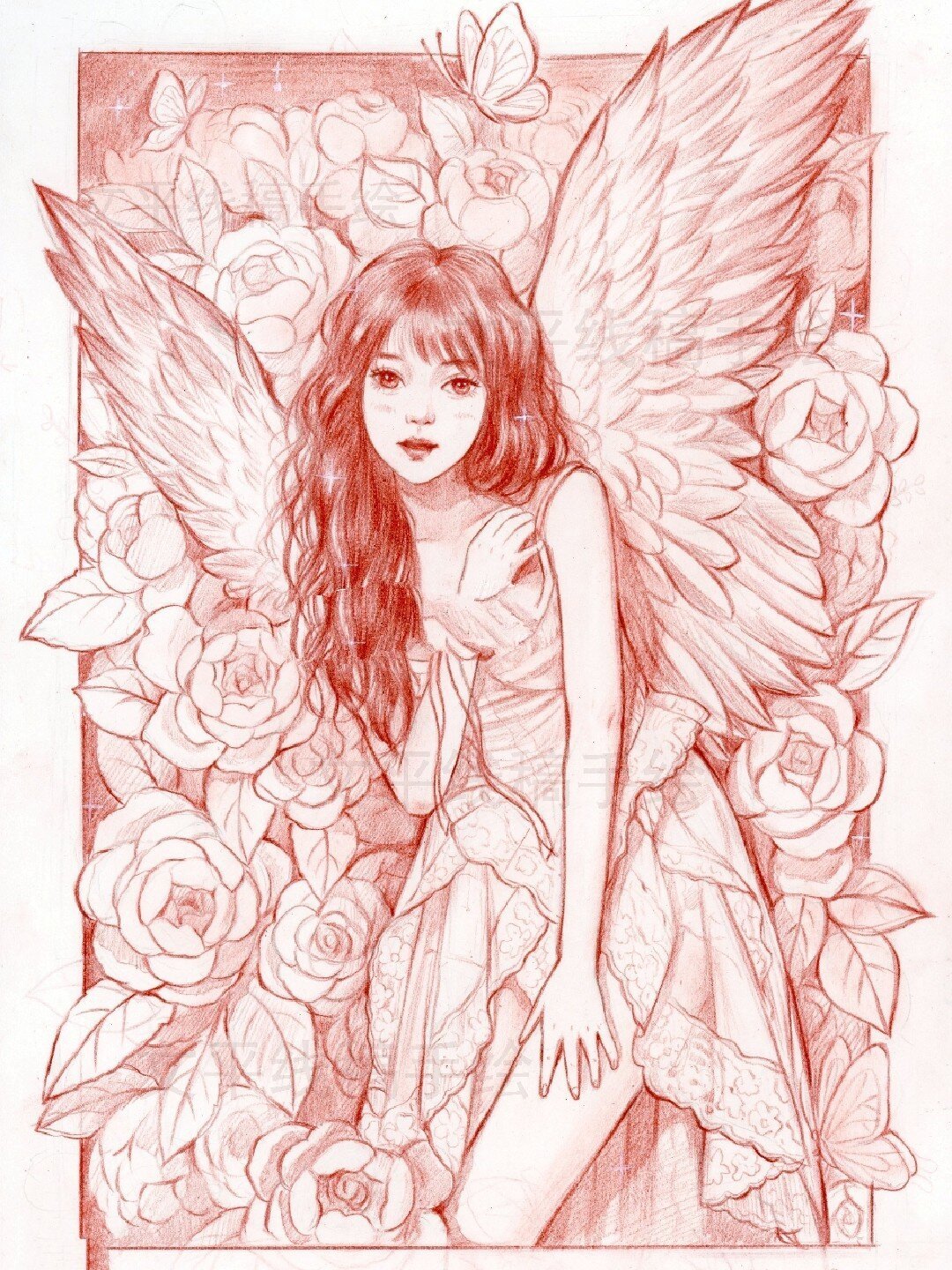天使线稿女孩【手绘】