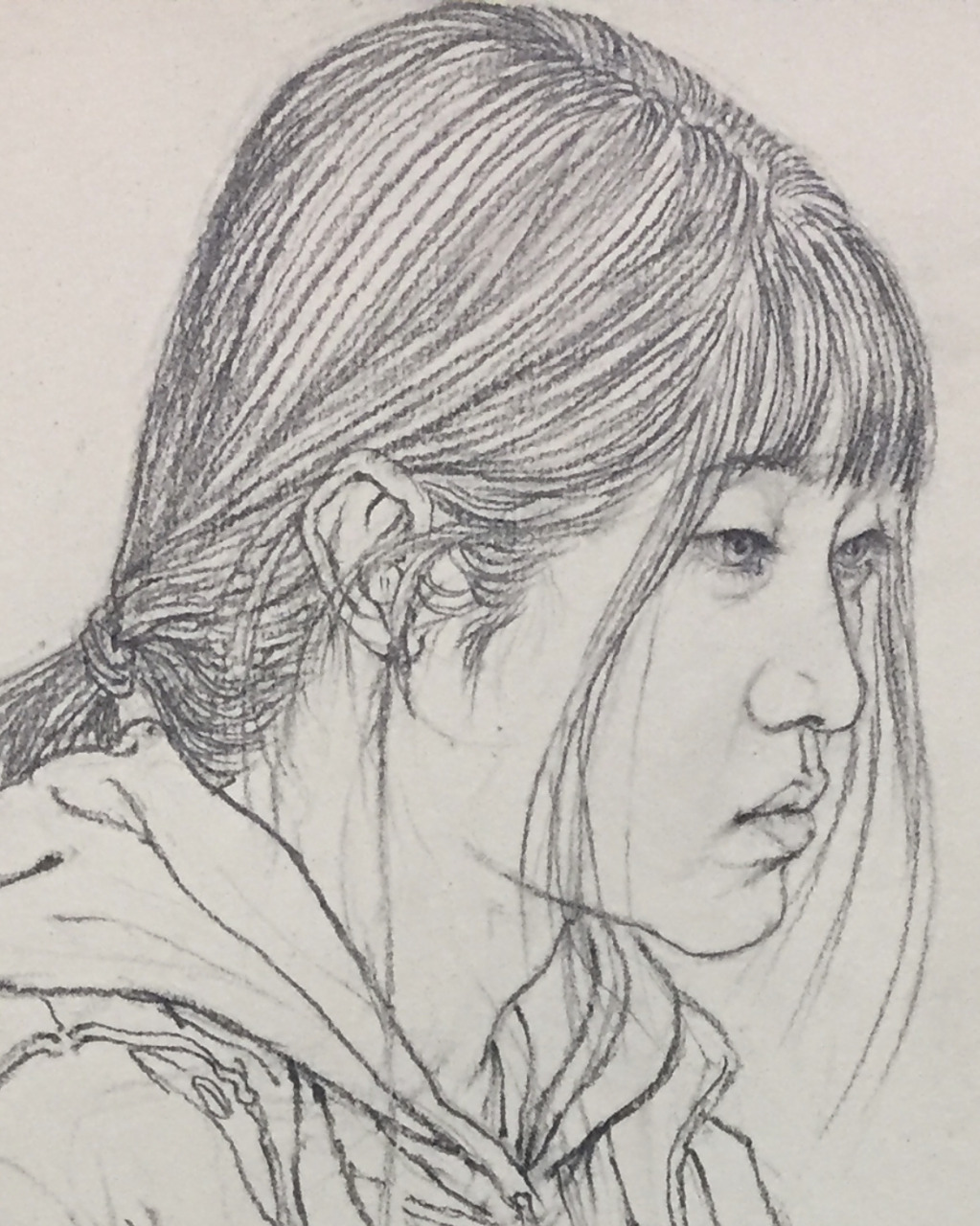 校考回忆录390|线描女青年半身像写生 应粉丝们要求99之后的一段