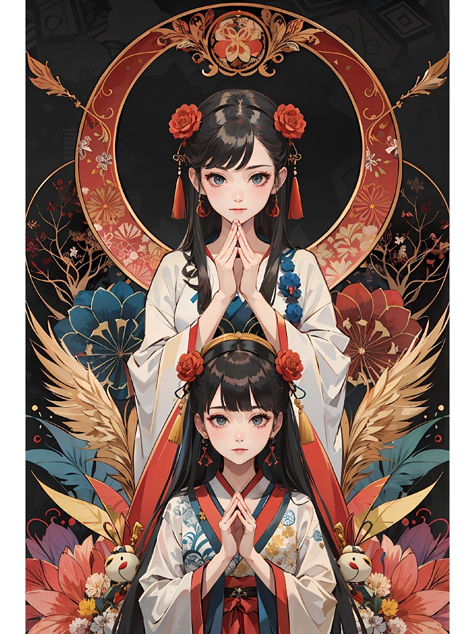 中国风七彩色二次元美女