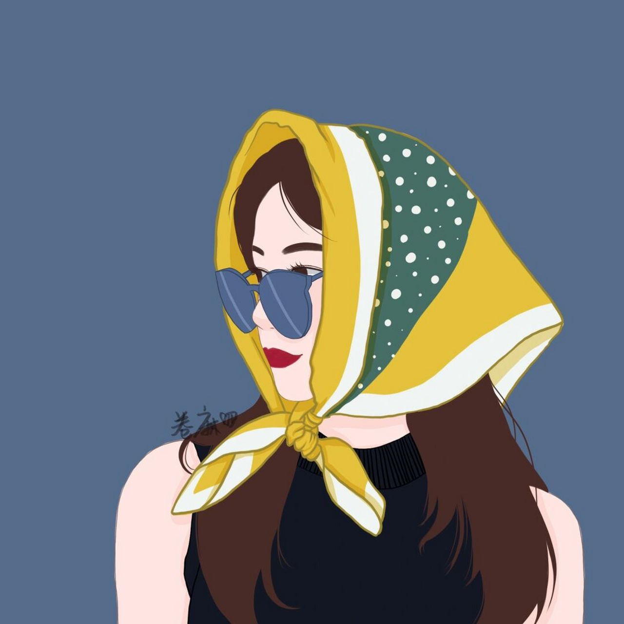 插画头像 |包头巾戴墨镜的女生 坚持日更 "我甚至无法亲吻你的骨灰