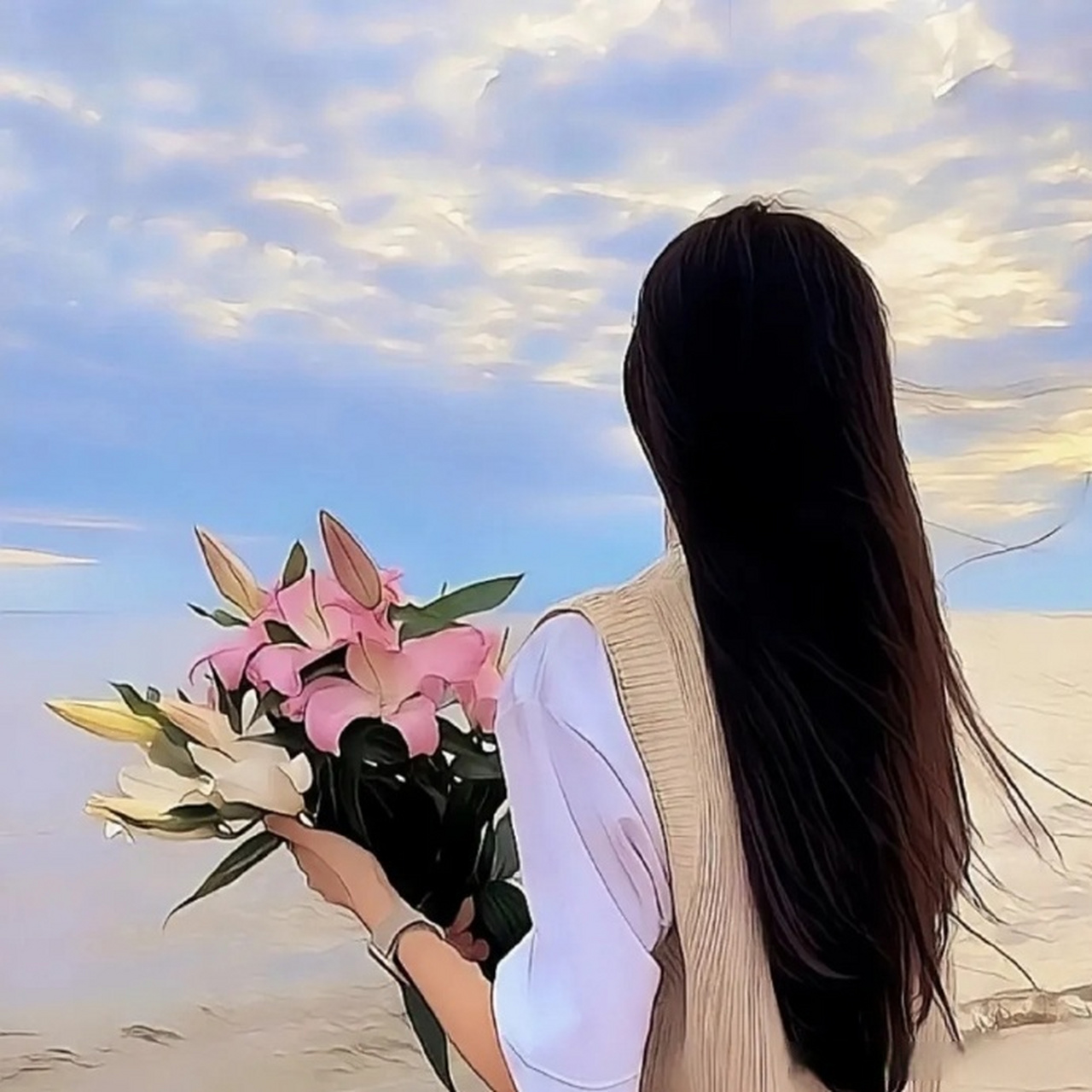 温柔氛围感捧花女生头像   #文案# #情感# #朋友圈文案