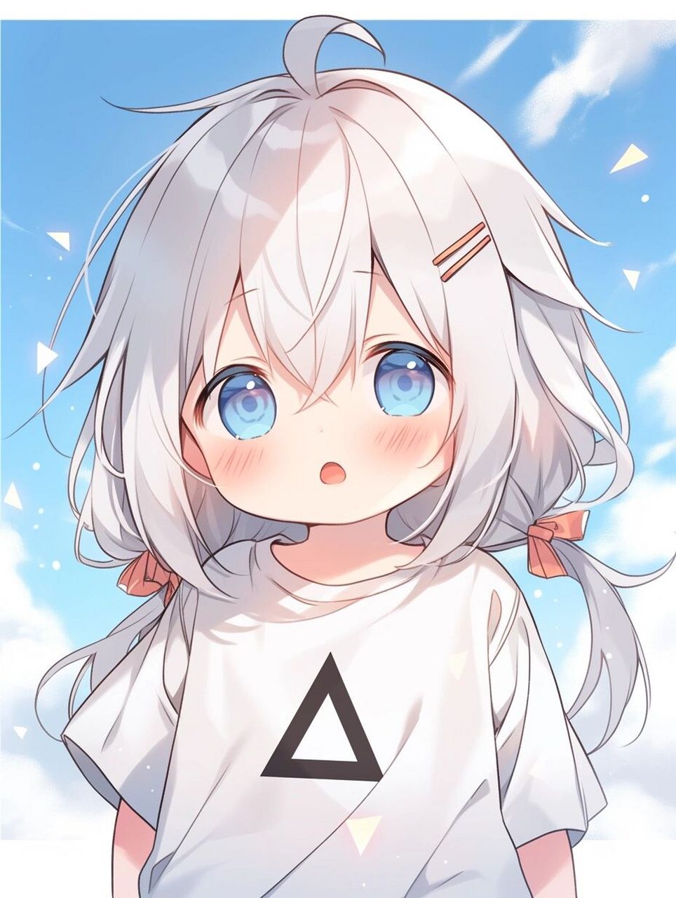 【漫画头像】天空可爱版白发女孩  给生活比个v, 可可爱爱小女孩.